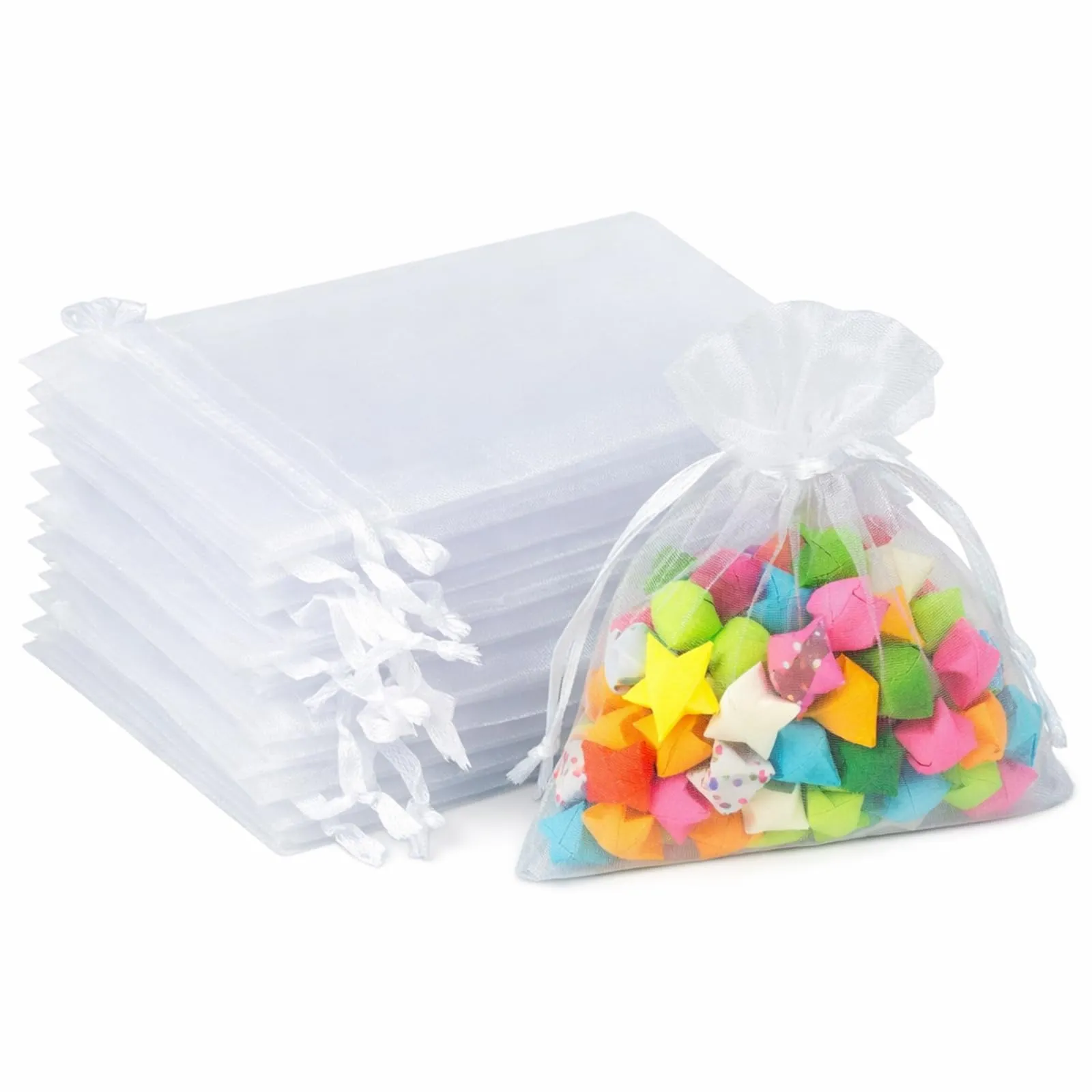G2PLUS 50PCS Sacchetti Organza,7x9cm Sacchetti Organza Regalo Bianco - immagine 1