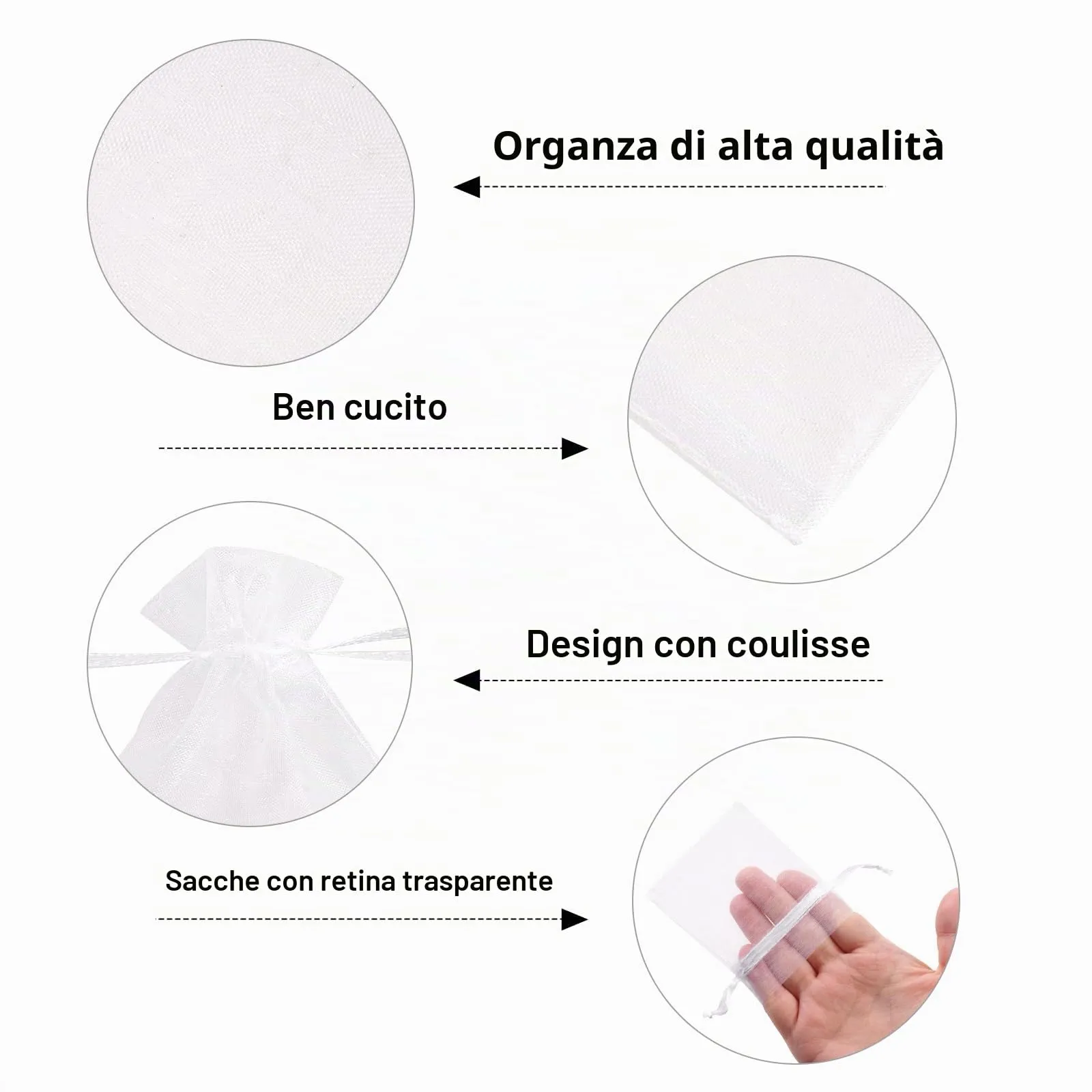 G2PLUS 50PCS Sacchetti Organza,7x9cm Sacchetti Organza Regalo Bianco - immagine 3