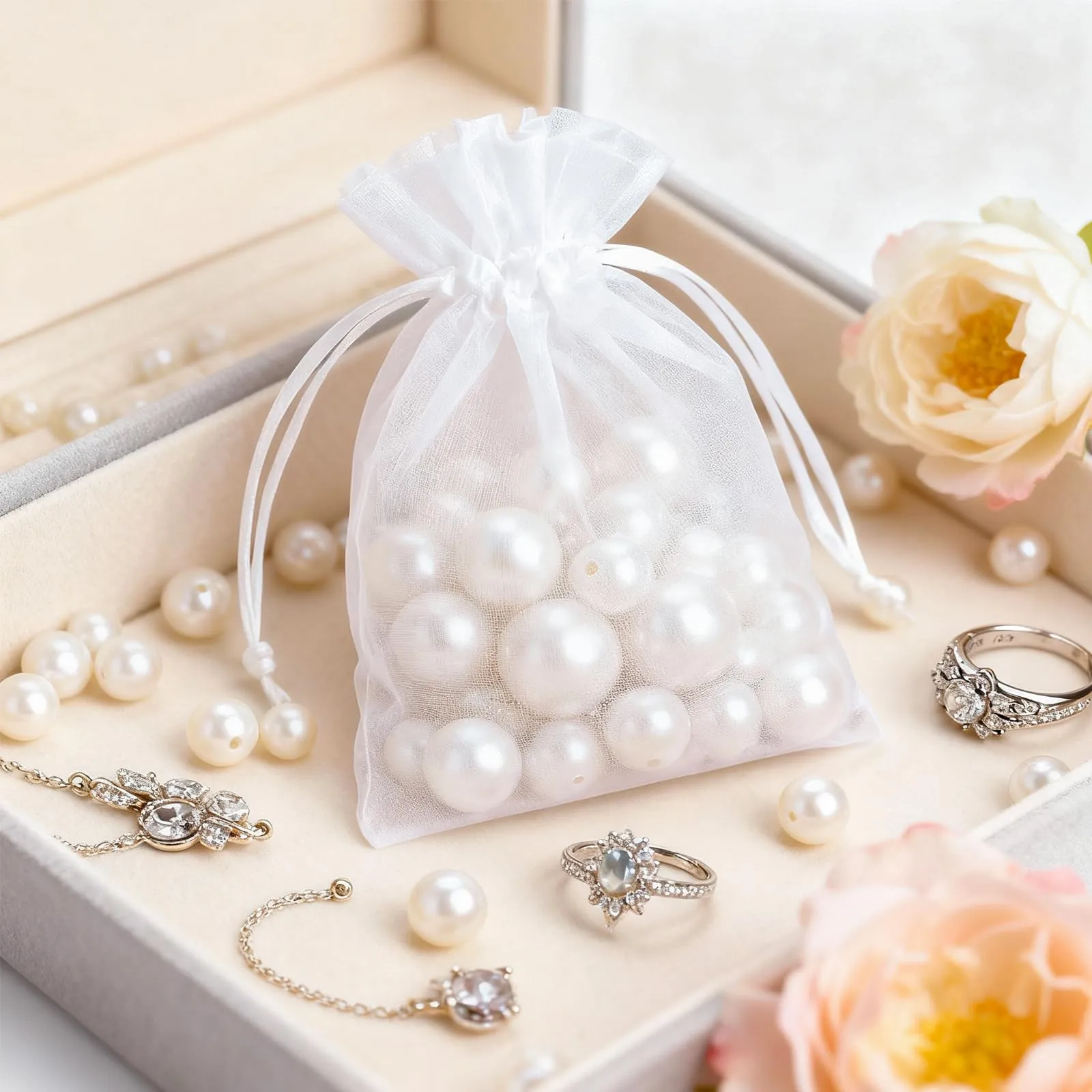 G2PLUS 50PCS Sacchetti Organza,7x9cm Sacchetti Organza Regalo Bianco - immagine 4