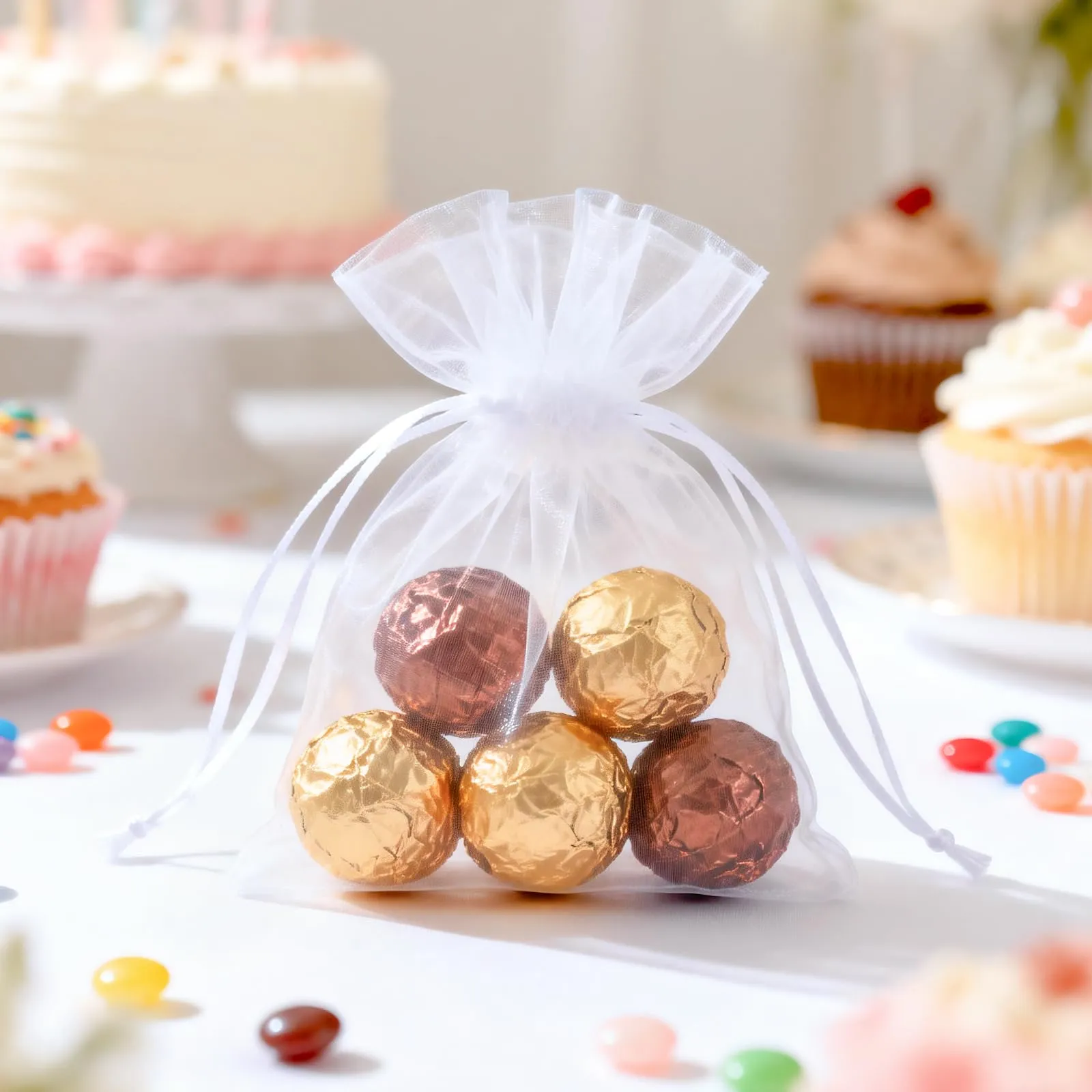 G2PLUS 50PCS Sacchetti Organza,7x9cm Sacchetti Organza Regalo Bianco - immagine 7