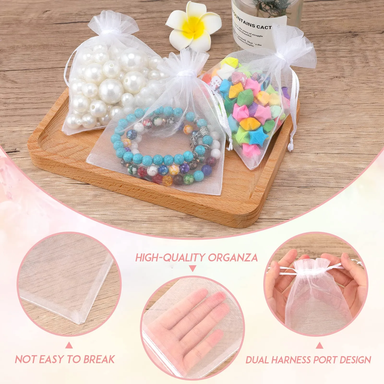 G2PLUS 50PCS Sacchetti Organza Bianco,10x12CM Sacchetti Organza Regalo - immagine 6