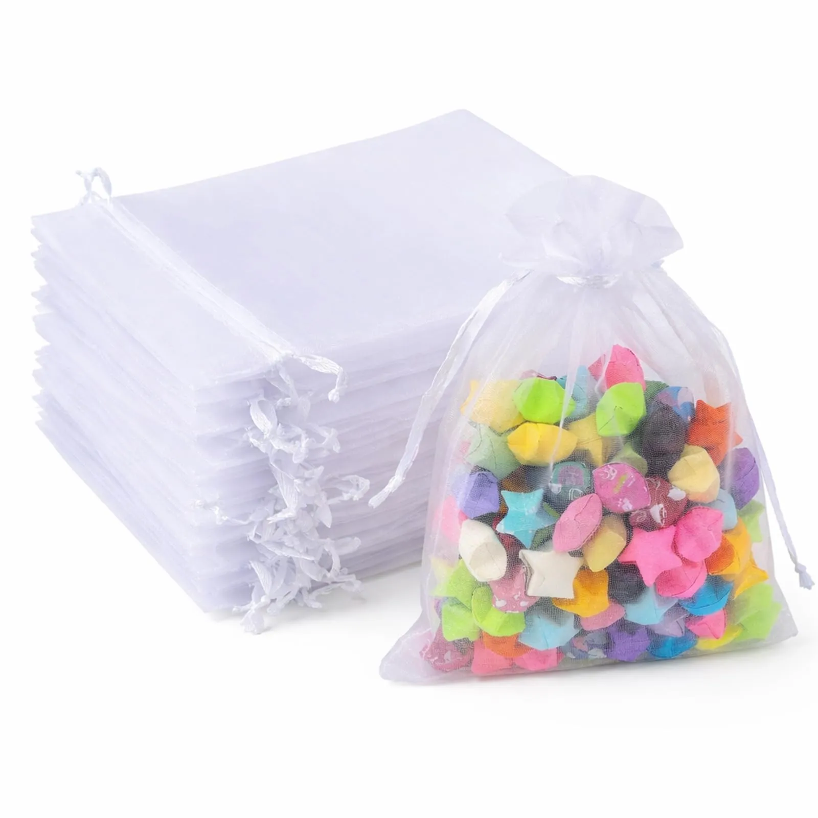 G2PLUS 50PCS Sacchetti Organza Bianco,10x15CM Sacchetti Organza Regalo - immagine 1
