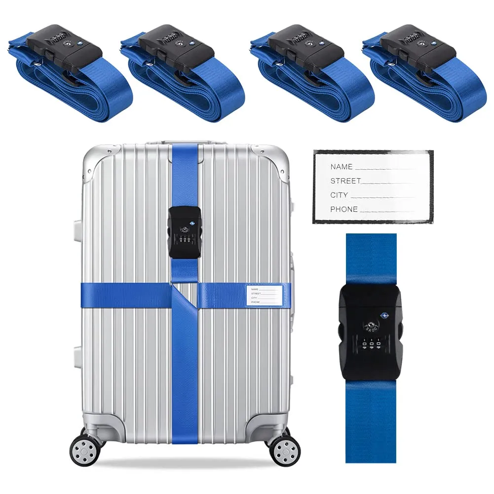 Veki Cinghia per Valigia e Lucchetto TSA, Cinghie Valigie, 4pz Blu - immagine 1