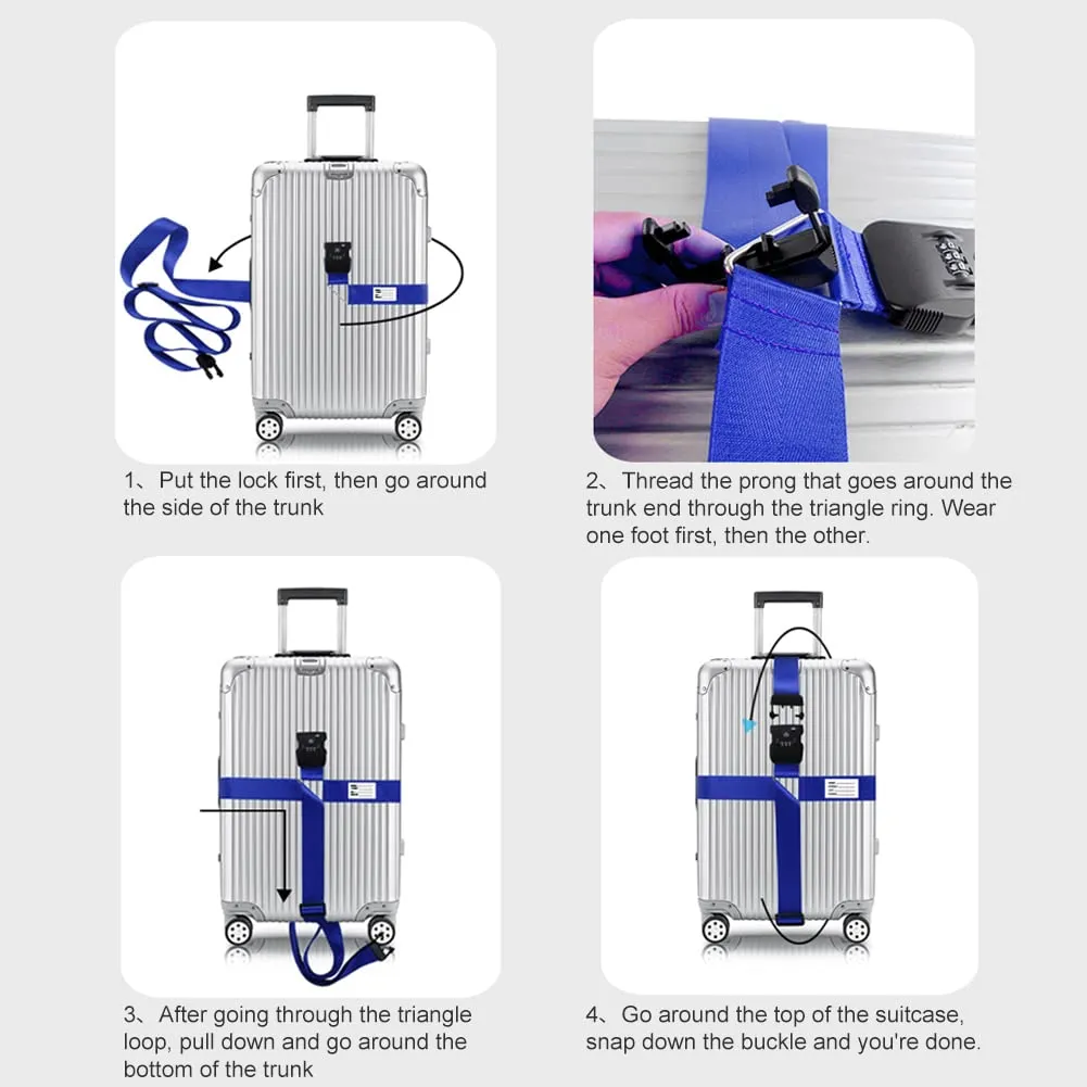 Veki Cinghia per Valigia e Lucchetto TSA, Cinghie Valigie, 4pz Blu - immagine 6