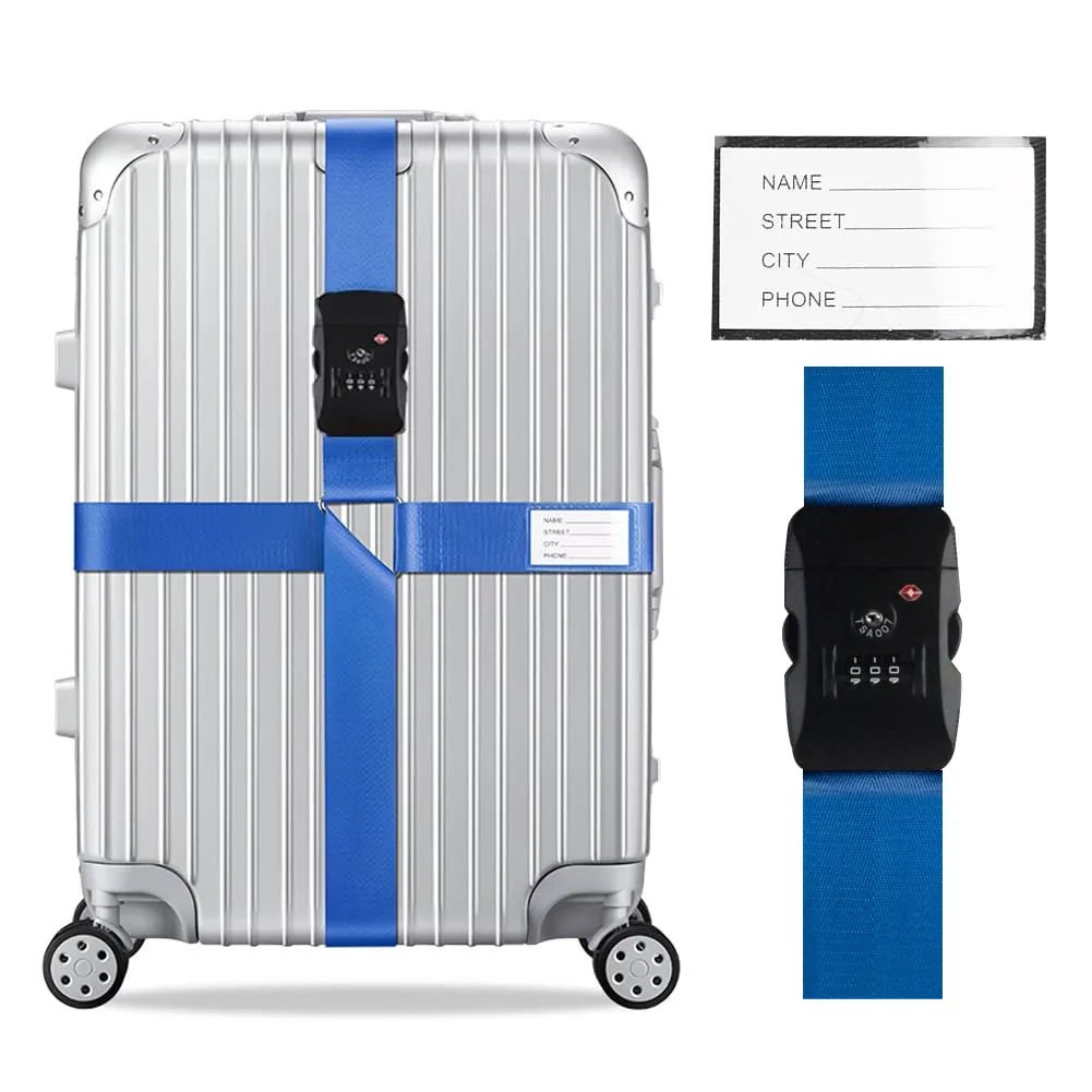 Veki Cinghia per Valigia e Lucchetto TSA, Cinghie Valigie, 1pz Blu - immagine 1