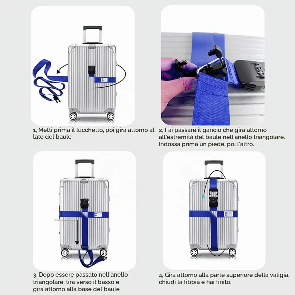 Veki Cinghia per Valigia e Lucchetto TSA, Cinghie Valigie, 1pz Blu - immagine 6