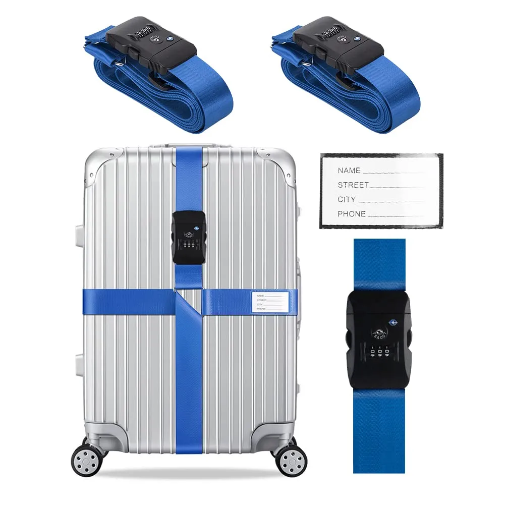 Veki Cinghia per Valigia e Lucchetto TSA, Cinghie Valigie, 2pz Blu - immagine 1