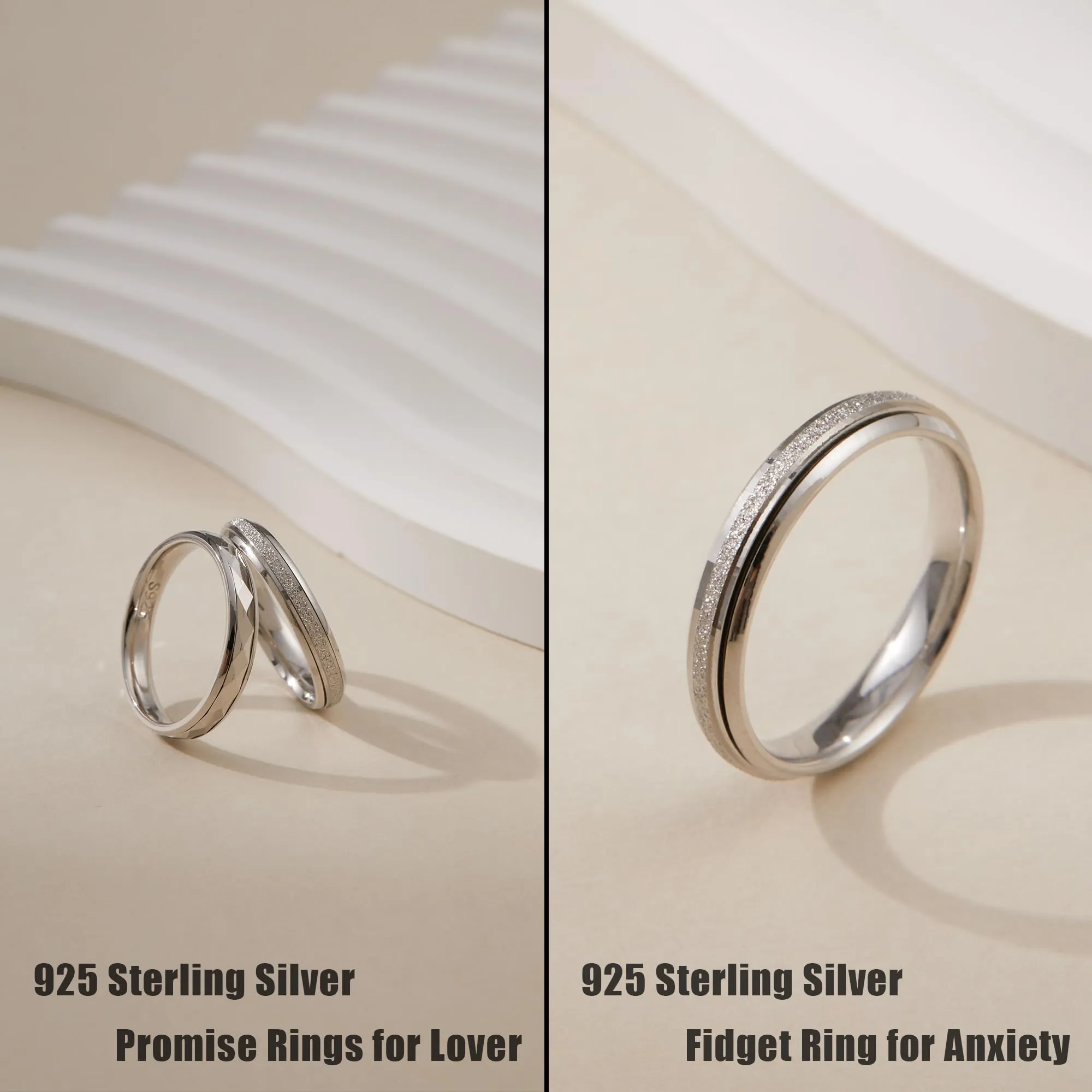 LOFITOR Anello Anti Stress in Argento 925, Spinner Sabbiatura a Rombo, 4mm, Misura 54 - immagine 3