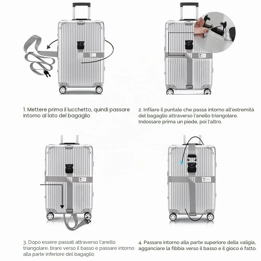 Veki Cinghia per Valigia e Lucchetto TSA, Cinghie Valigie, 1pz Argenteo - immagine 6