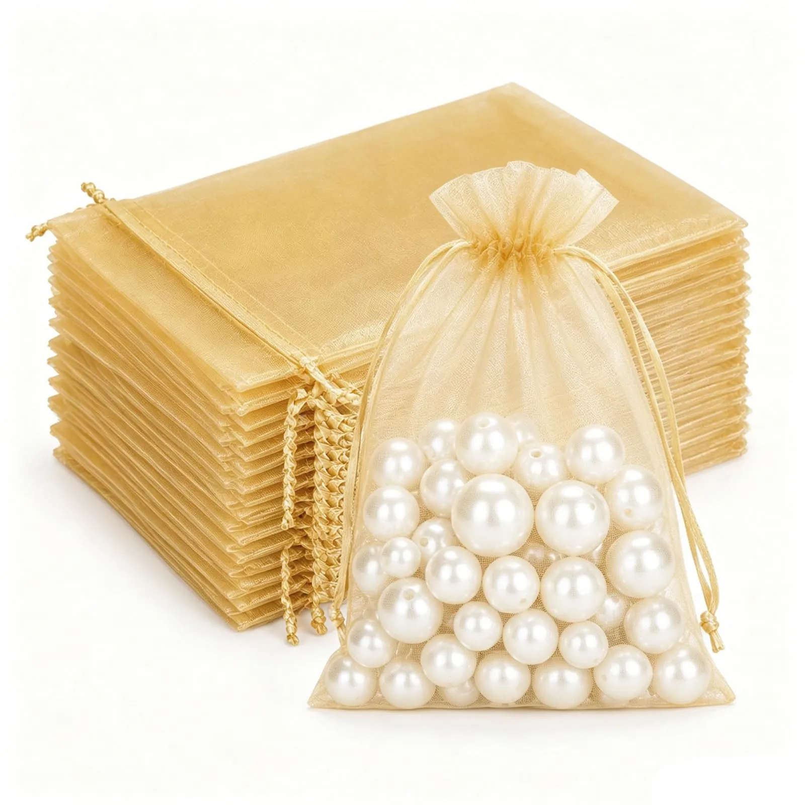 G2PLUS Sacchetti Organza Oro, 10x15cm, 50 Pezzi - immagine 1