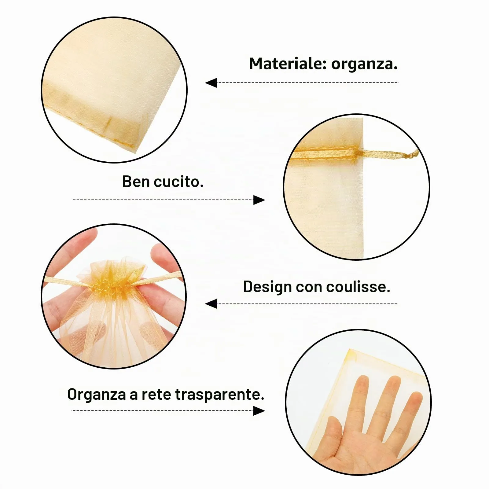 G2PLUS Sacchetti Organza Oro, 10x15cm, 50 Pezzi - immagine 3