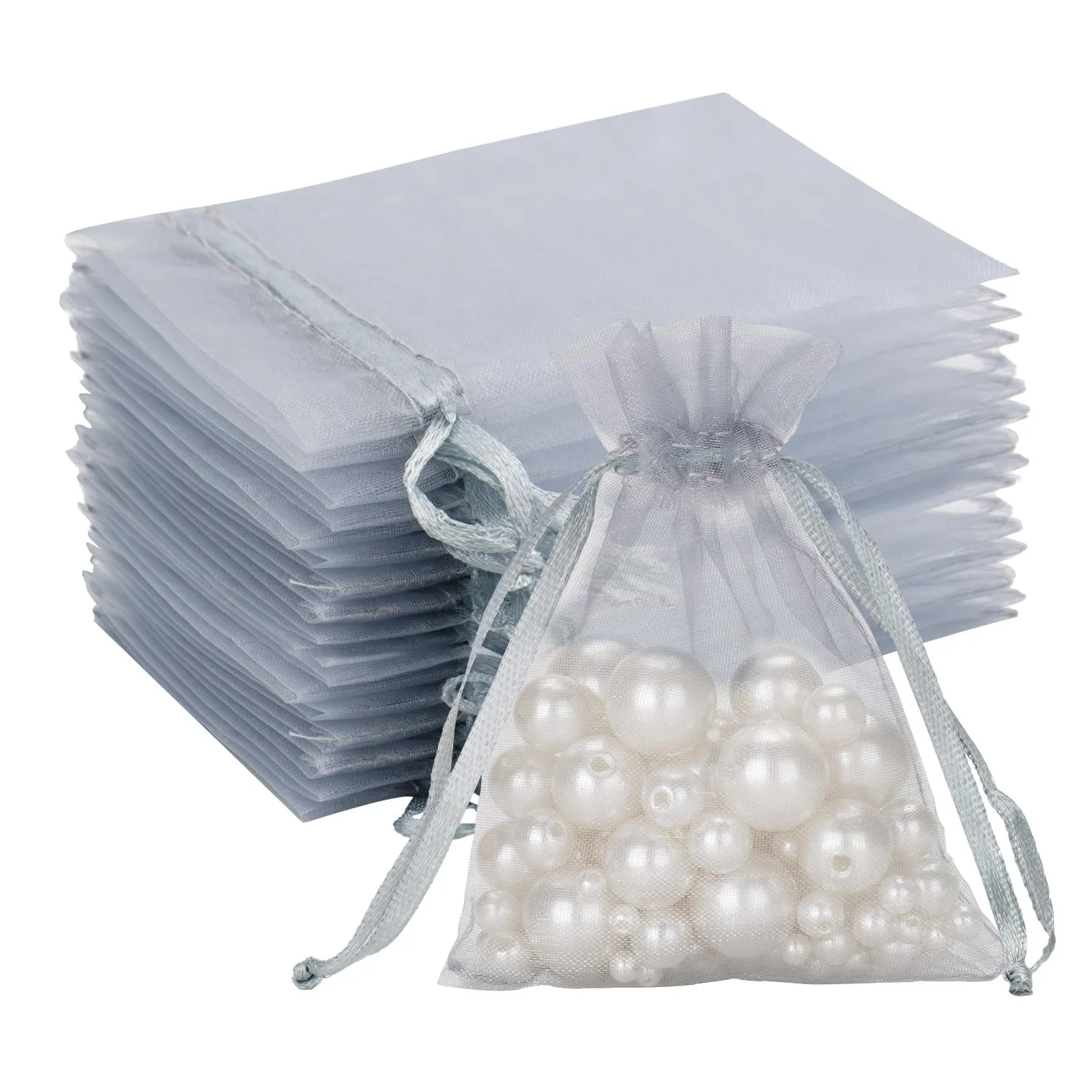G2PLUS Sacchetti Organza Grigio, 7x9cm, 50 Pezzi - immagine 1
