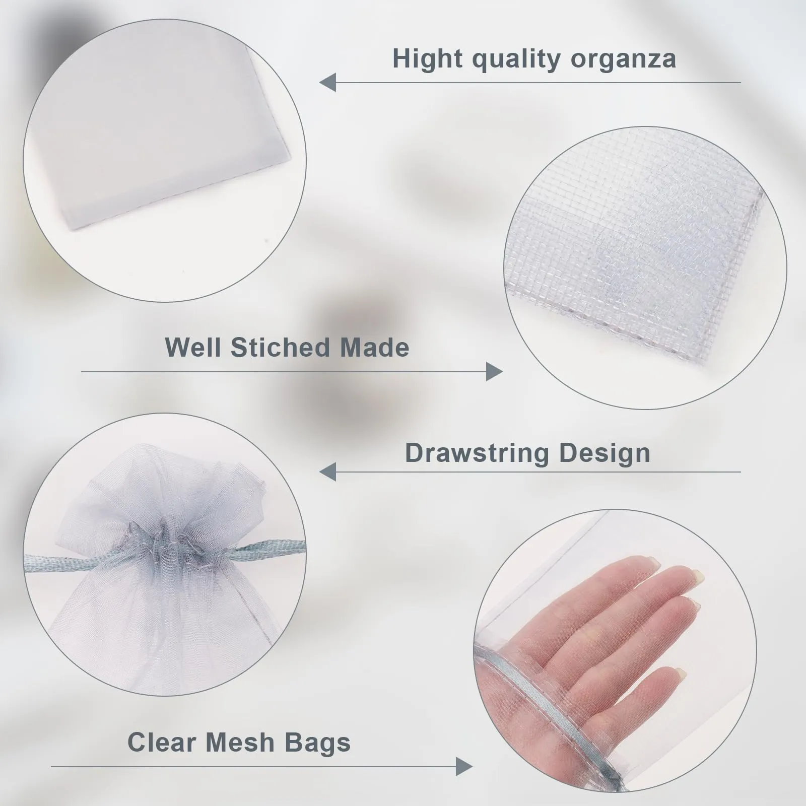 G2PLUS Sacchetti Organza Grigio, 7x9cm, 50 Pezzi - immagine 3