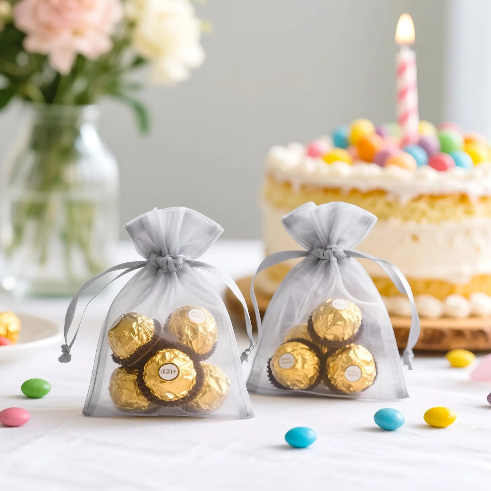 G2PLUS Sacchetti Organza Grigio, 7x9cm, 50 Pezzi - immagine 4