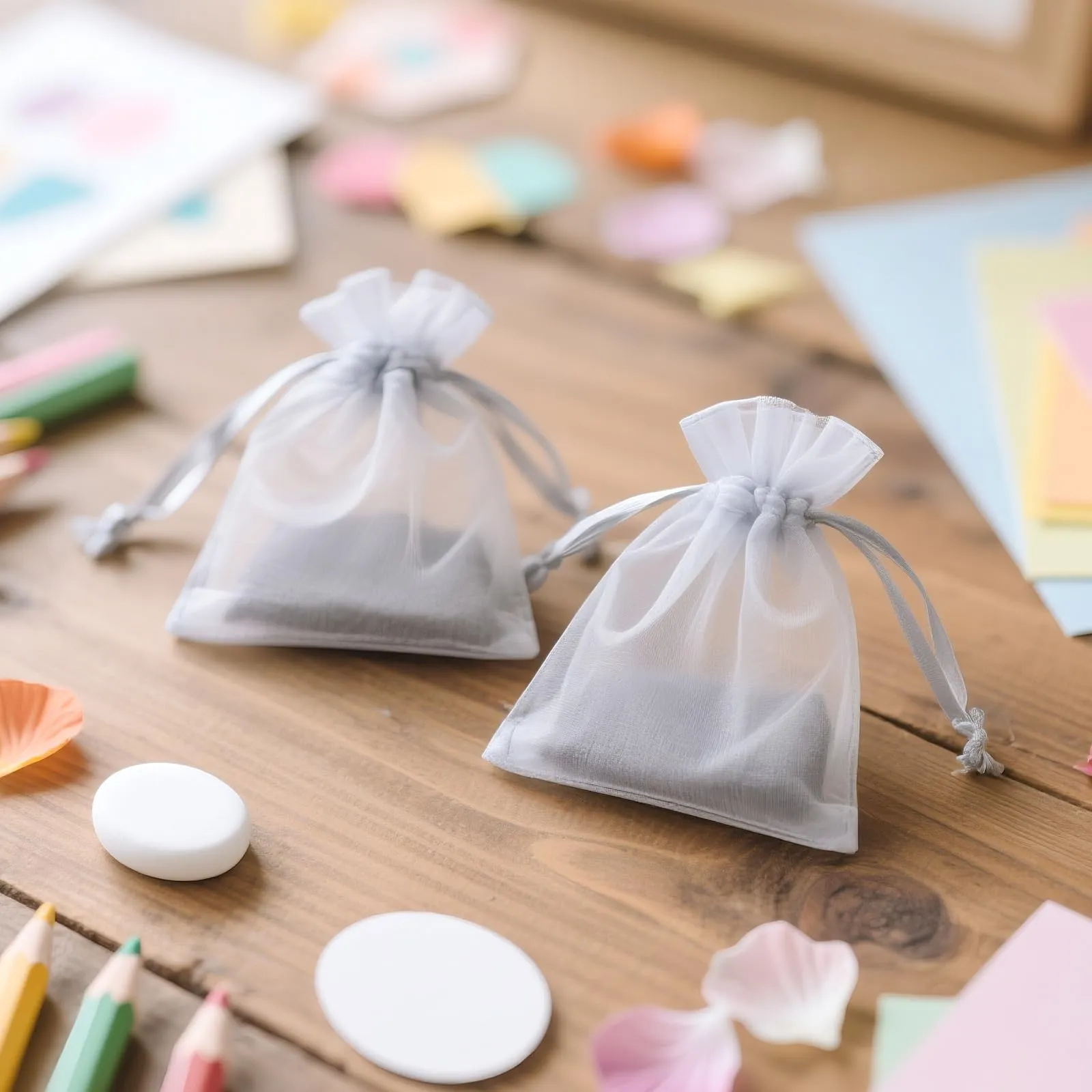 G2PLUS Sacchetti Organza Grigio, 7x9cm, 50 Pezzi - immagine 5