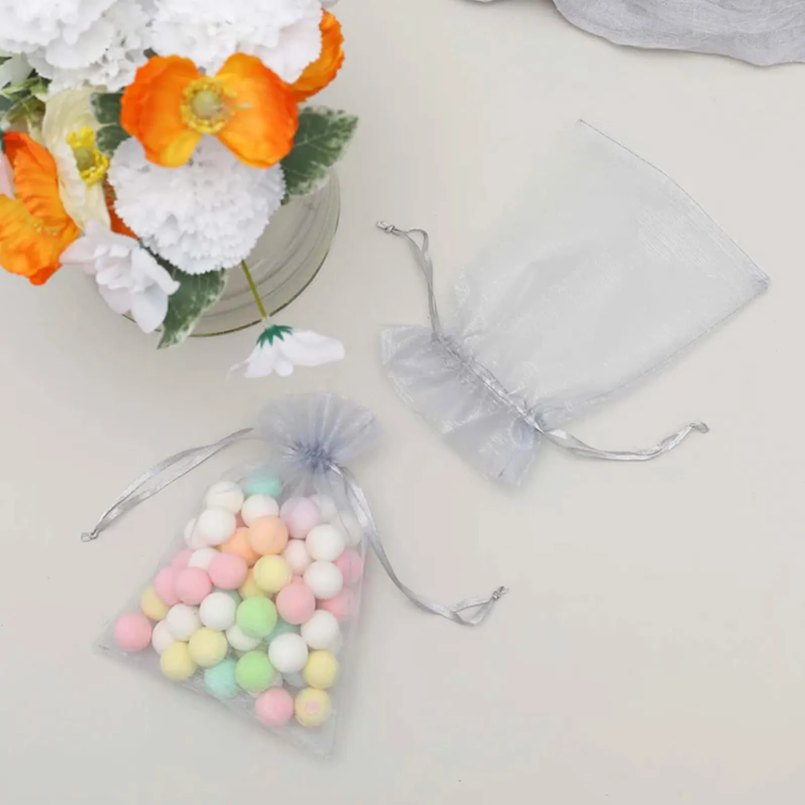 G2PLUS Sacchetti Organza Grigio, 7x9cm, 50 Pezzi - immagine 7