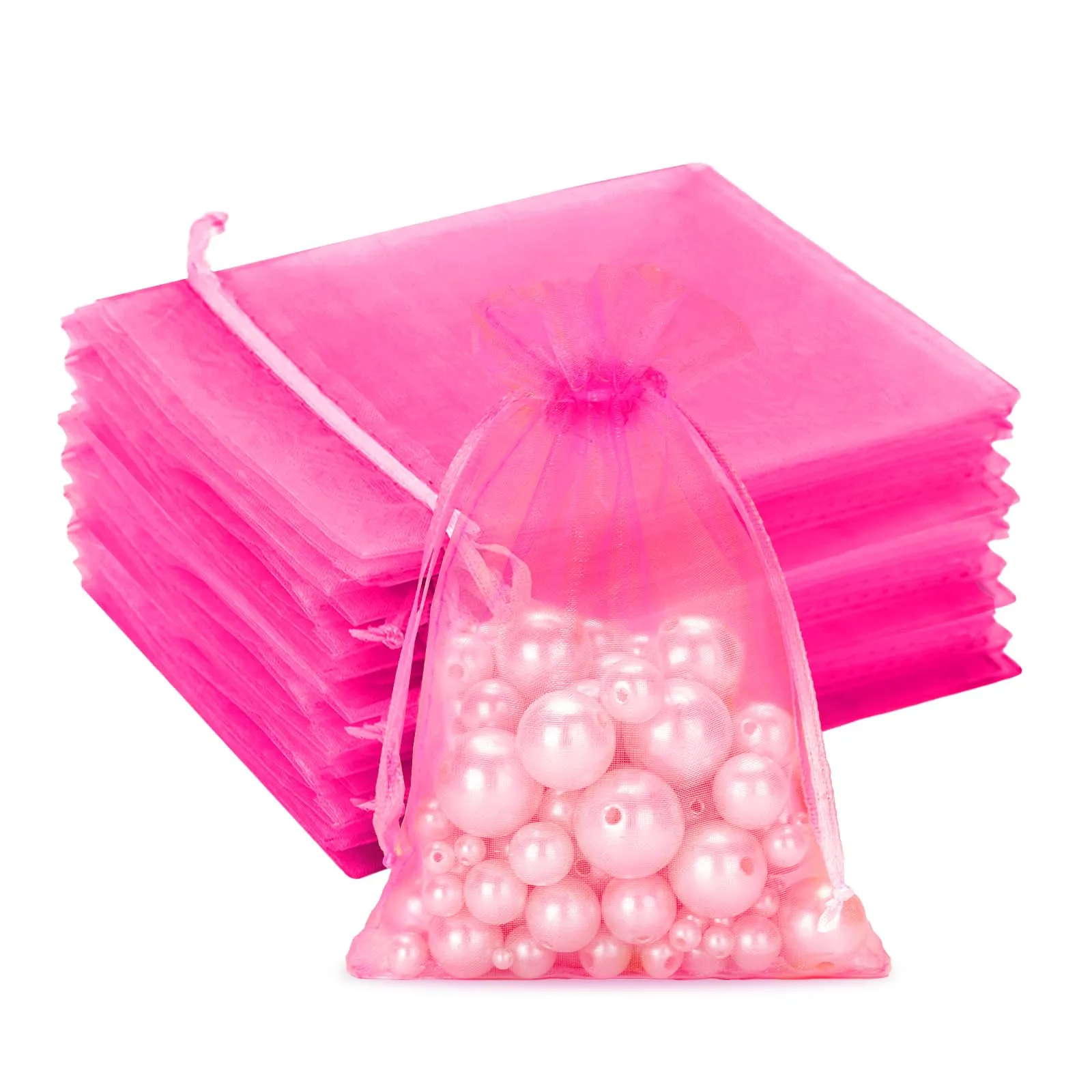 G2PLUS Sacchetti Organza Rosa, 10x15cm, 50 Pezzi - immagine 1