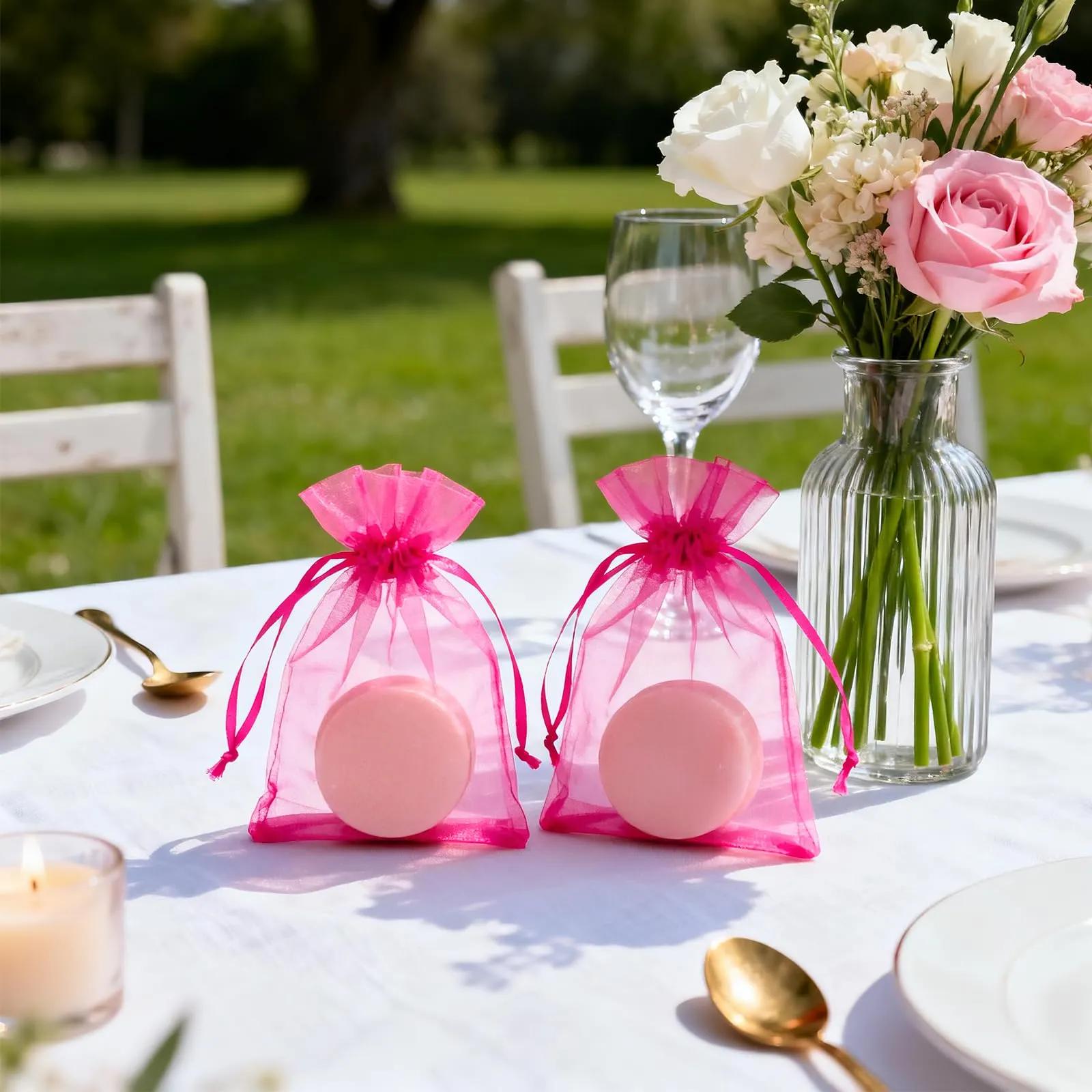 G2PLUS Sacchetti Organza Rosa, 10x15cm, 50 Pezzi - immagine 5
