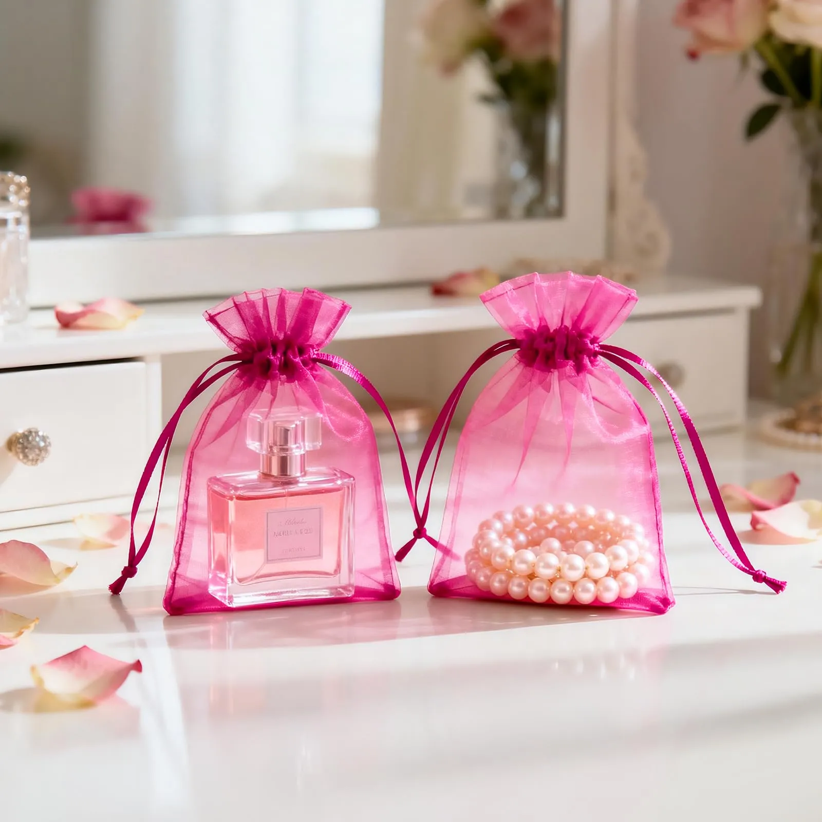 G2PLUS Sacchetti Organza Rosa, 10x15cm, 50 Pezzi - immagine 6