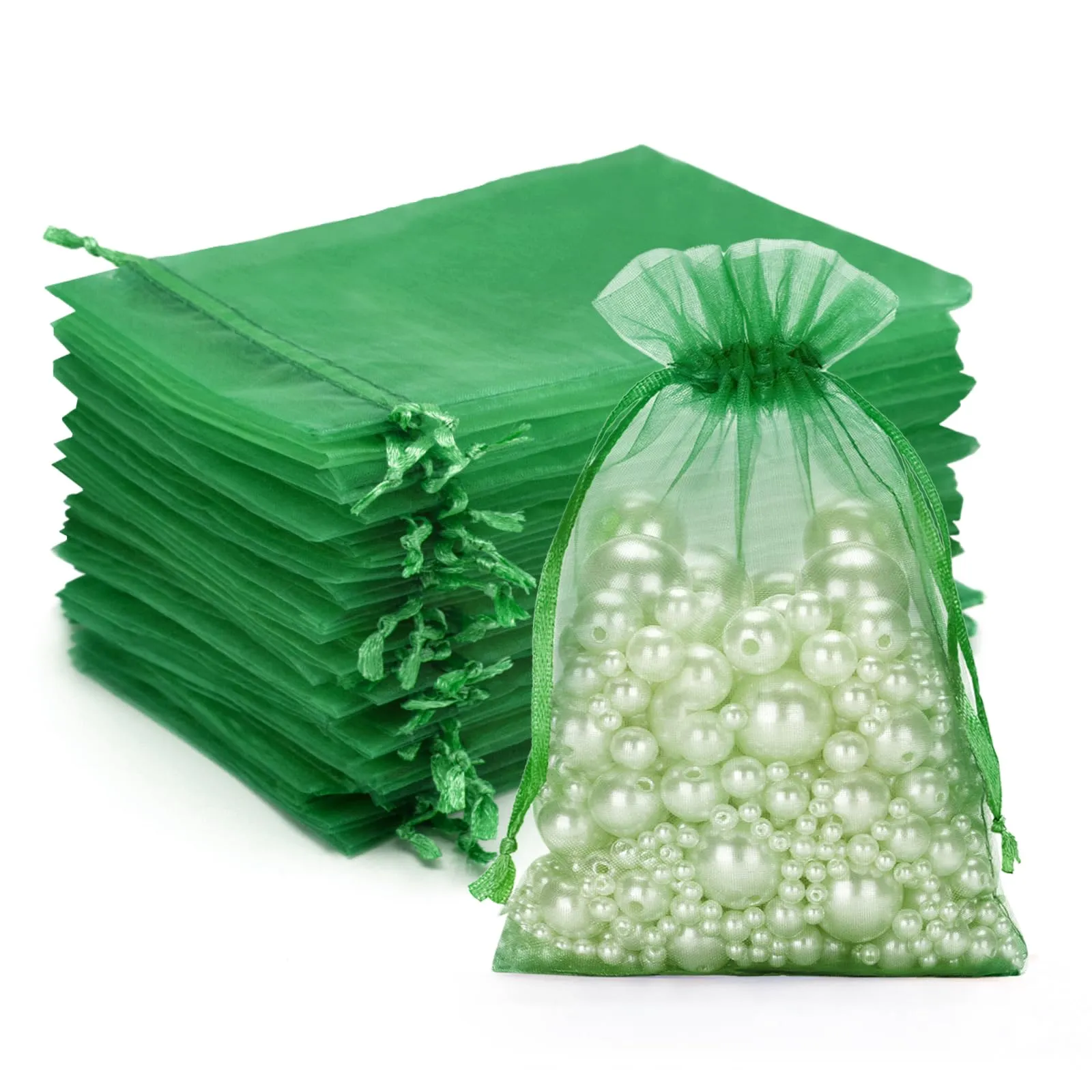 G2PLUS 50PCS Verde Sacchetti Organza,10x15CM Sacchetti Organza Regalo - immagine 1