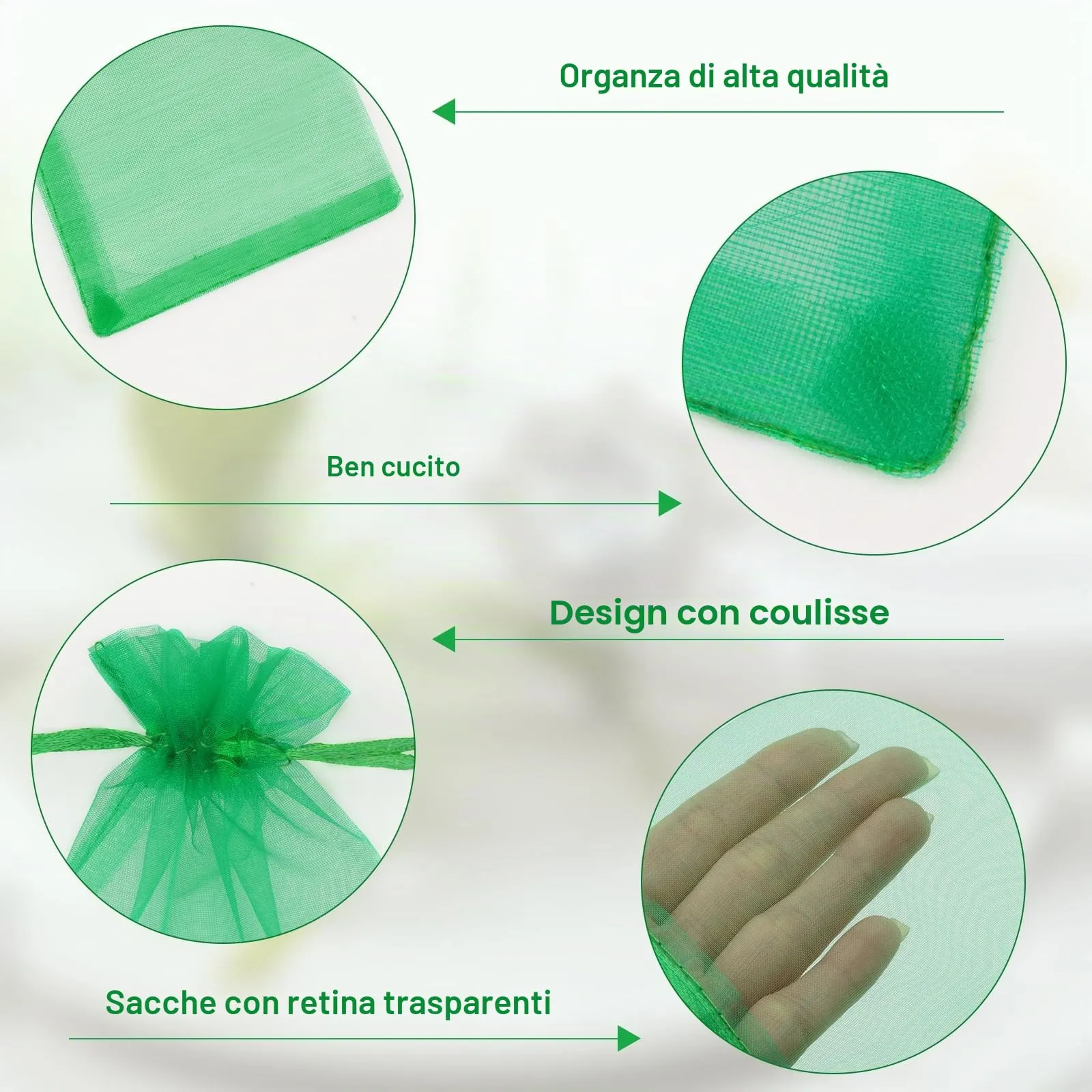 G2PLUS 50PCS Verde Sacchetti Organza,10x15CM Sacchetti Organza Regalo - immagine 3