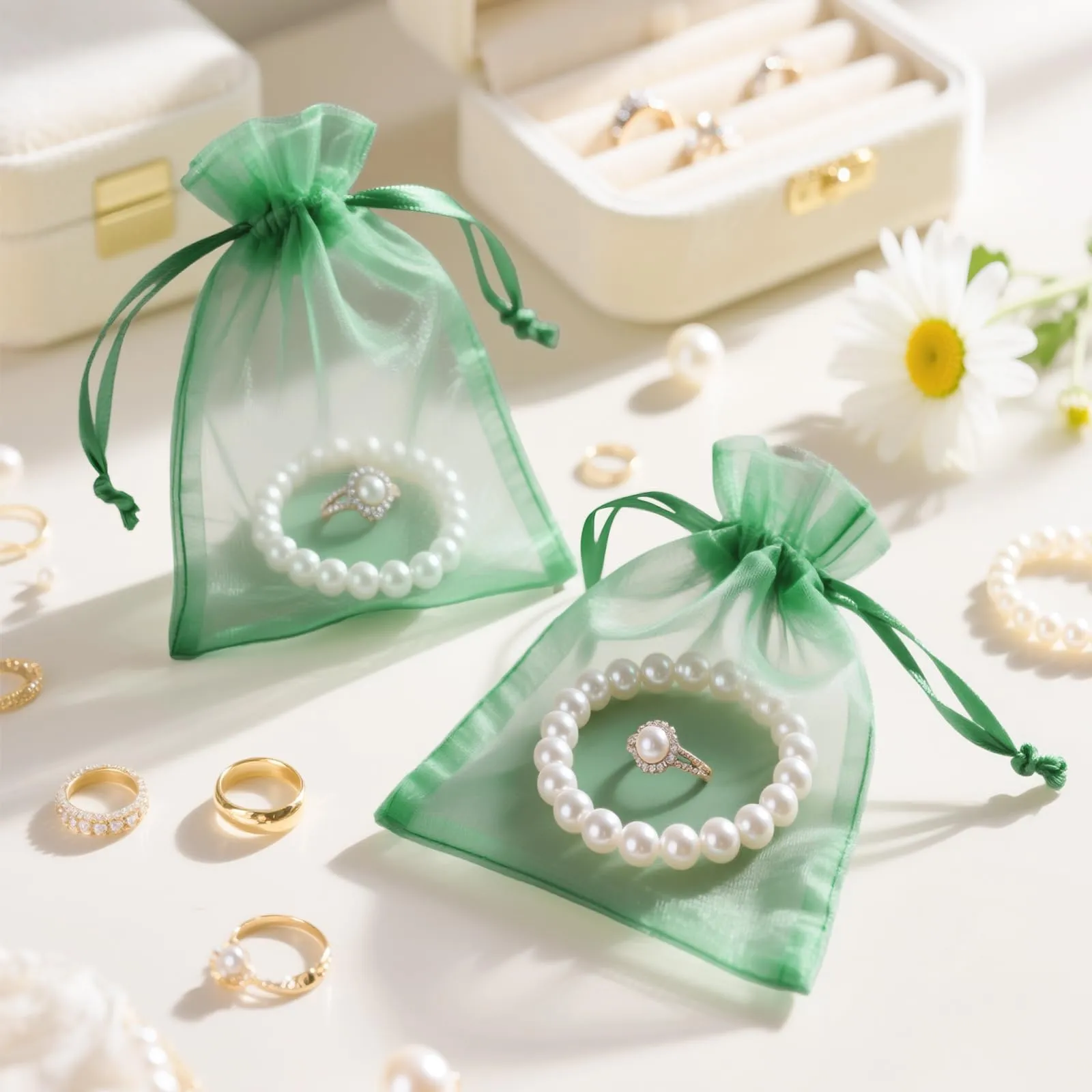 G2PLUS 50PCS Verde Sacchetti Organza,10x15CM Sacchetti Organza Regalo - immagine 4