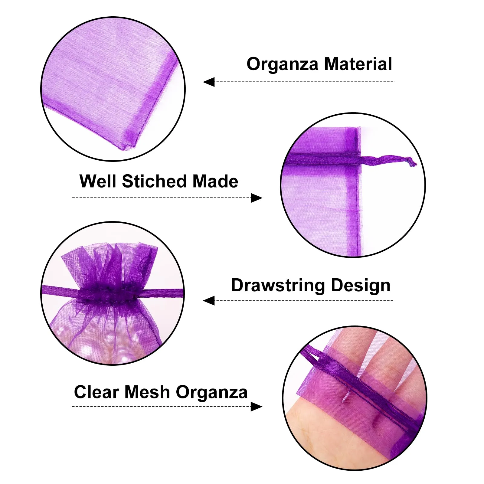 G2PLUS Viola Organza Gift Bags, 10x15cm, 50 Pieces - immagine 3