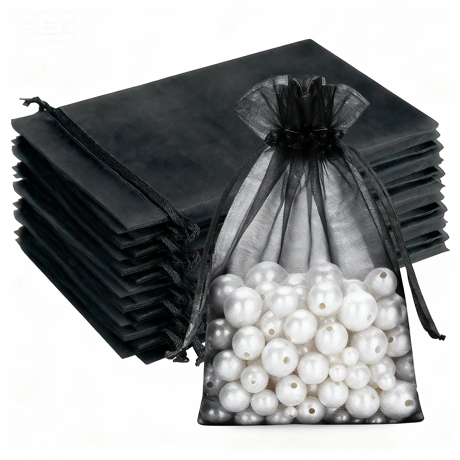 G2PLUS 50PCS Nero Sacchetti Organza,13x18CM Sacchetti Organza Regalo - immagine 1