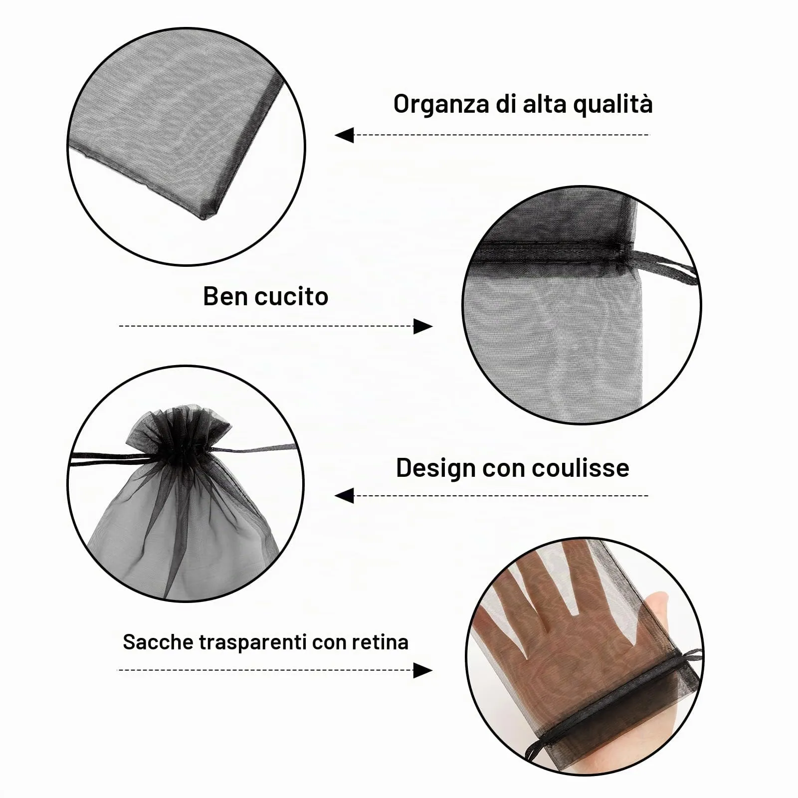 G2PLUS 50PCS Nero Sacchetti Organza,13x18CM Sacchetti Organza Regalo - immagine 3