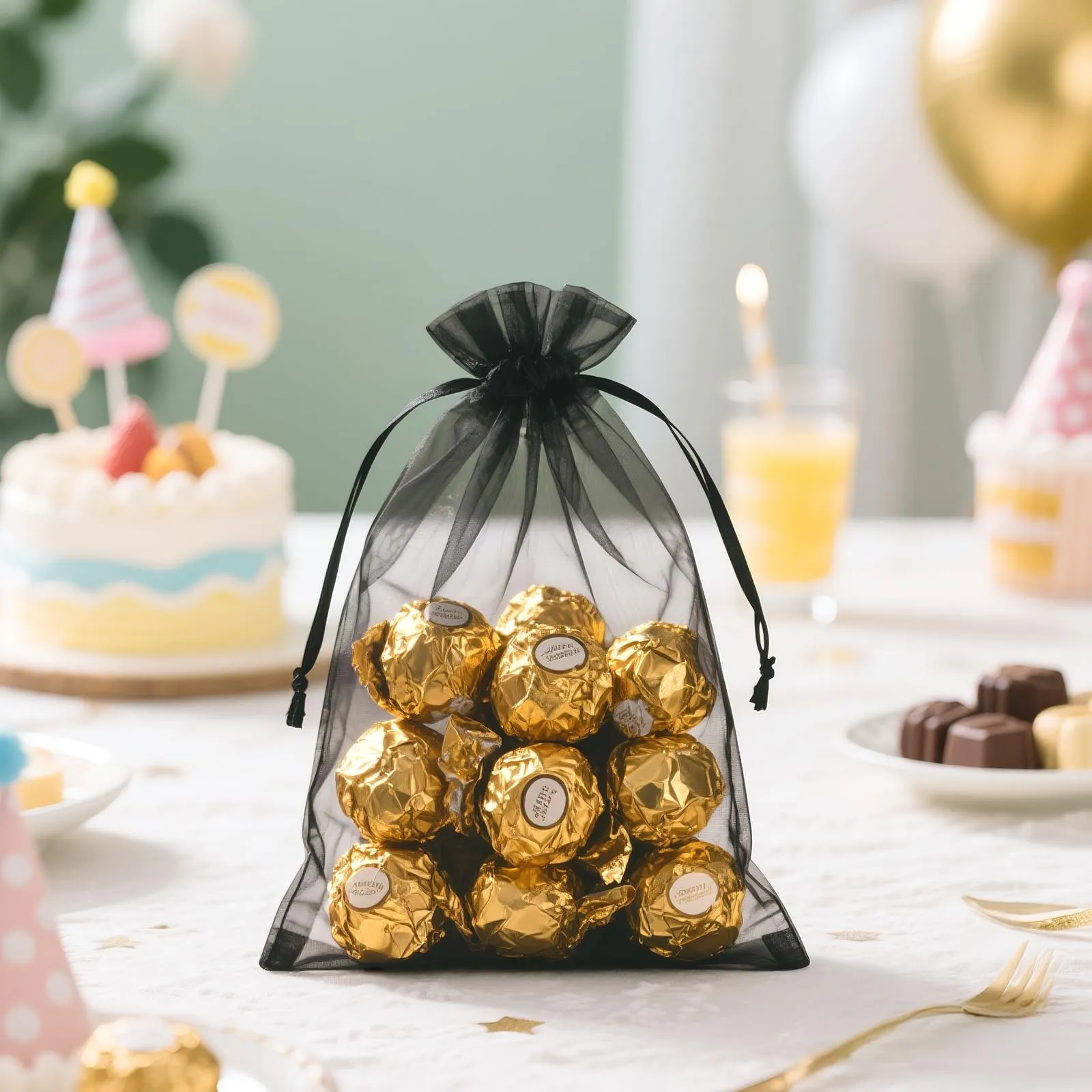 G2PLUS 50PCS Nero Sacchetti Organza,13x18CM Sacchetti Organza Regalo - immagine 4
