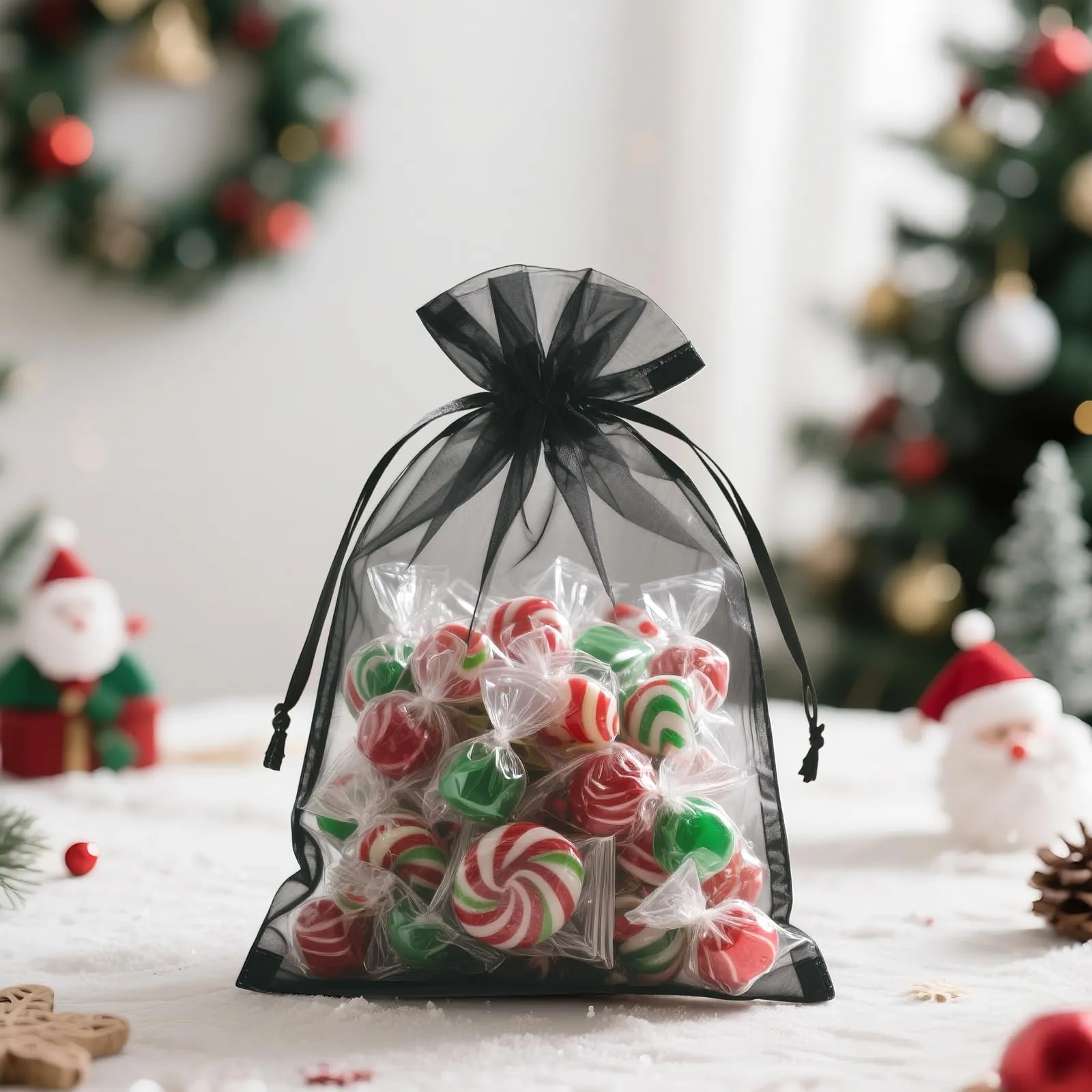 G2PLUS 50PCS Nero Sacchetti Organza,13x18CM Sacchetti Organza Regalo - immagine 7
