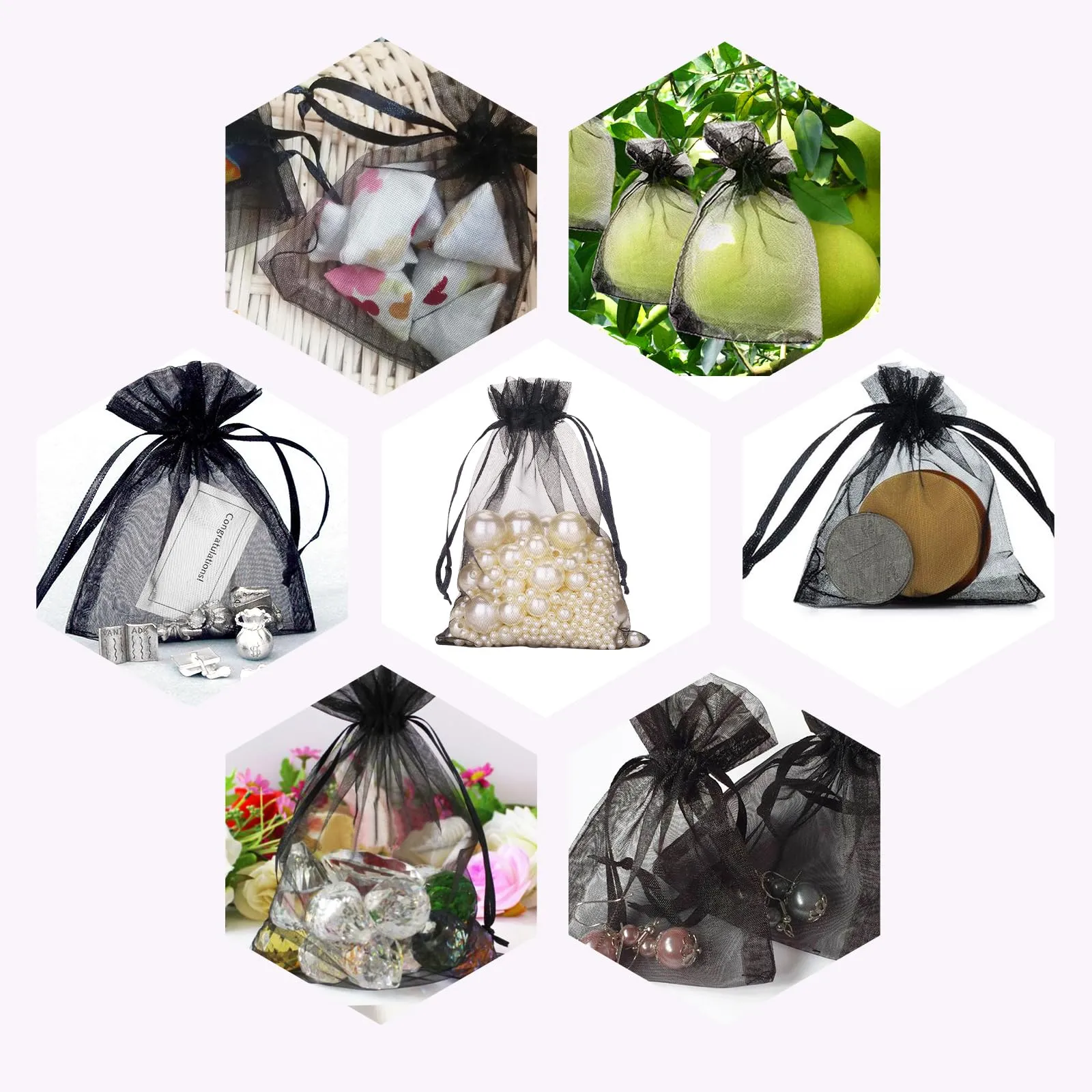 G2PLUS 50PCS Nero Sacchetti Organza,13x18CM Sacchetti Organza Regalo - immagine 8