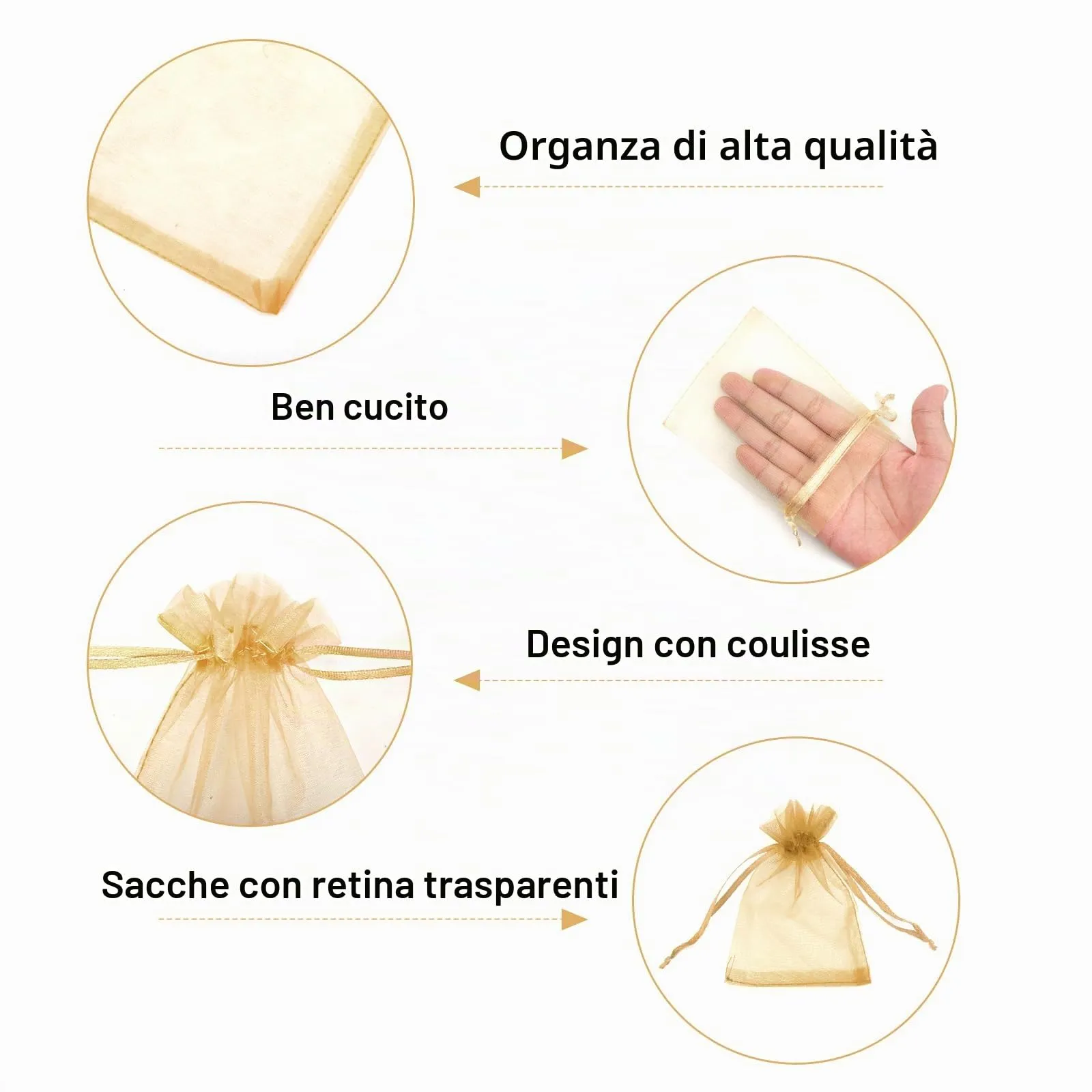 G2PLUS 50PCS Oro Sacchetti Organza,7x9CM Sacchetti Organza Regalo - immagine 3