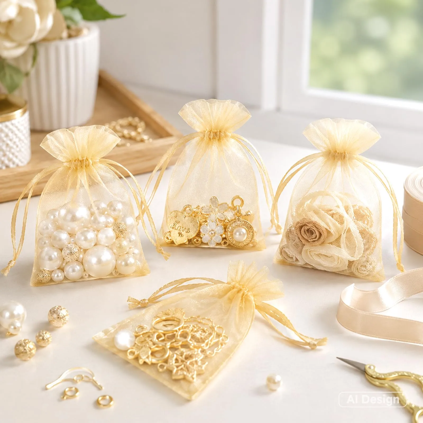 G2PLUS 50PCS Oro Sacchetti Organza,7x9CM Sacchetti Organza Regalo - immagine 4