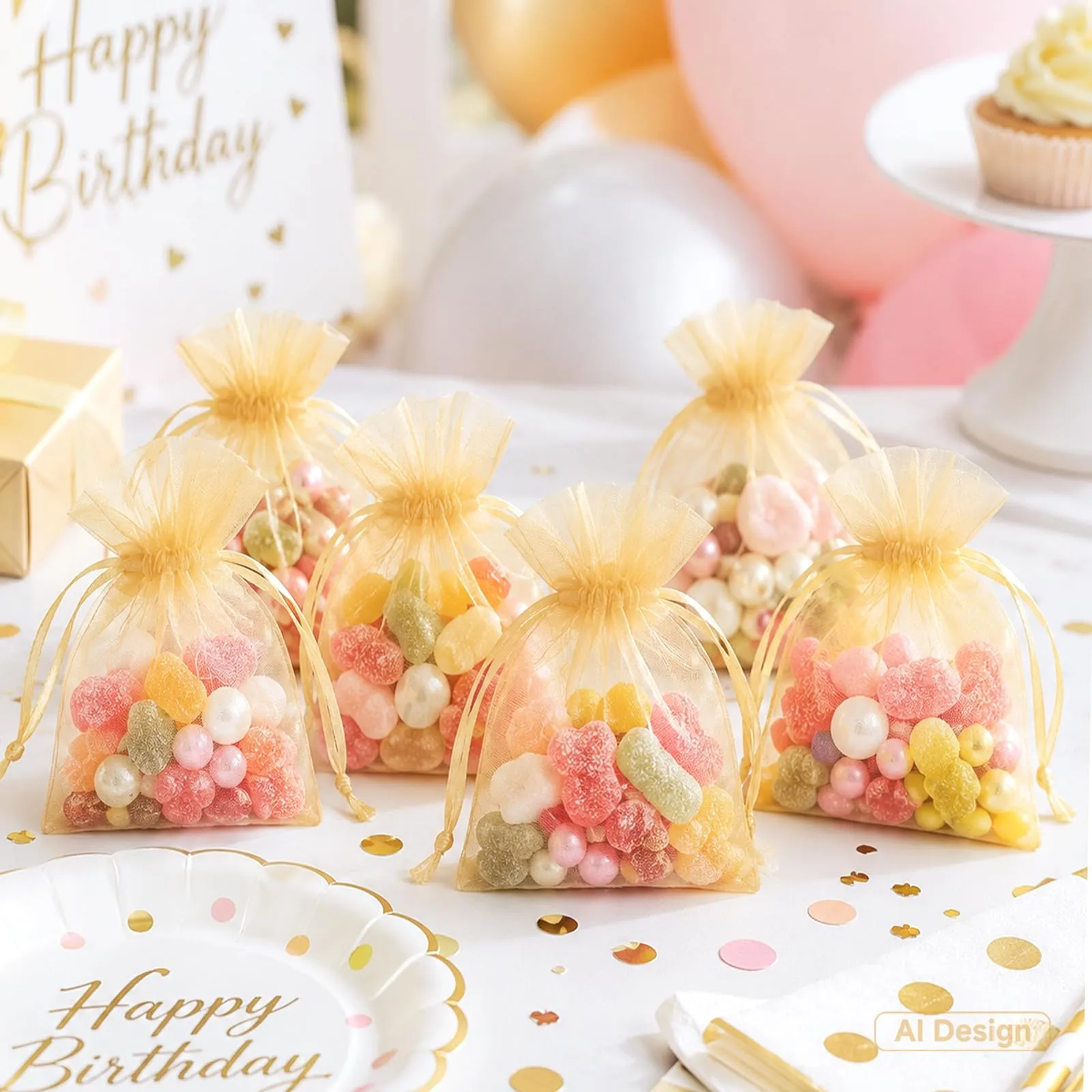 G2PLUS 50PCS Oro Sacchetti Organza,7x9CM Sacchetti Organza Regalo - immagine 7