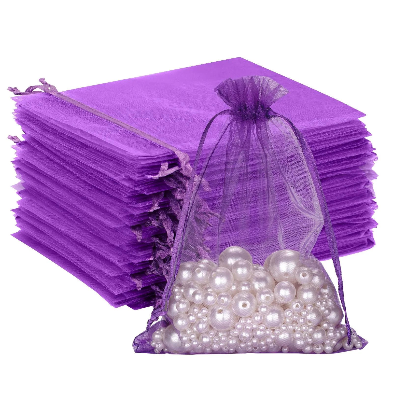 G2PLUS Organza Gift Bags, Viola, 13x18cm, 50 Pieces - immagine 1