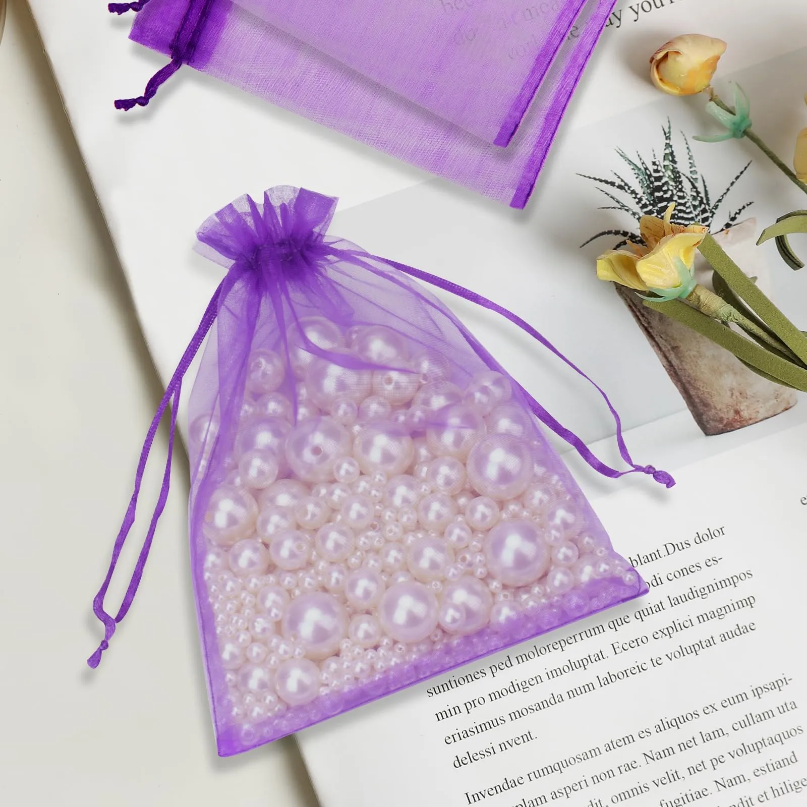 G2PLUS Organza Gift Bags, Viola, 13x18cm, 50 Pieces - immagine 5