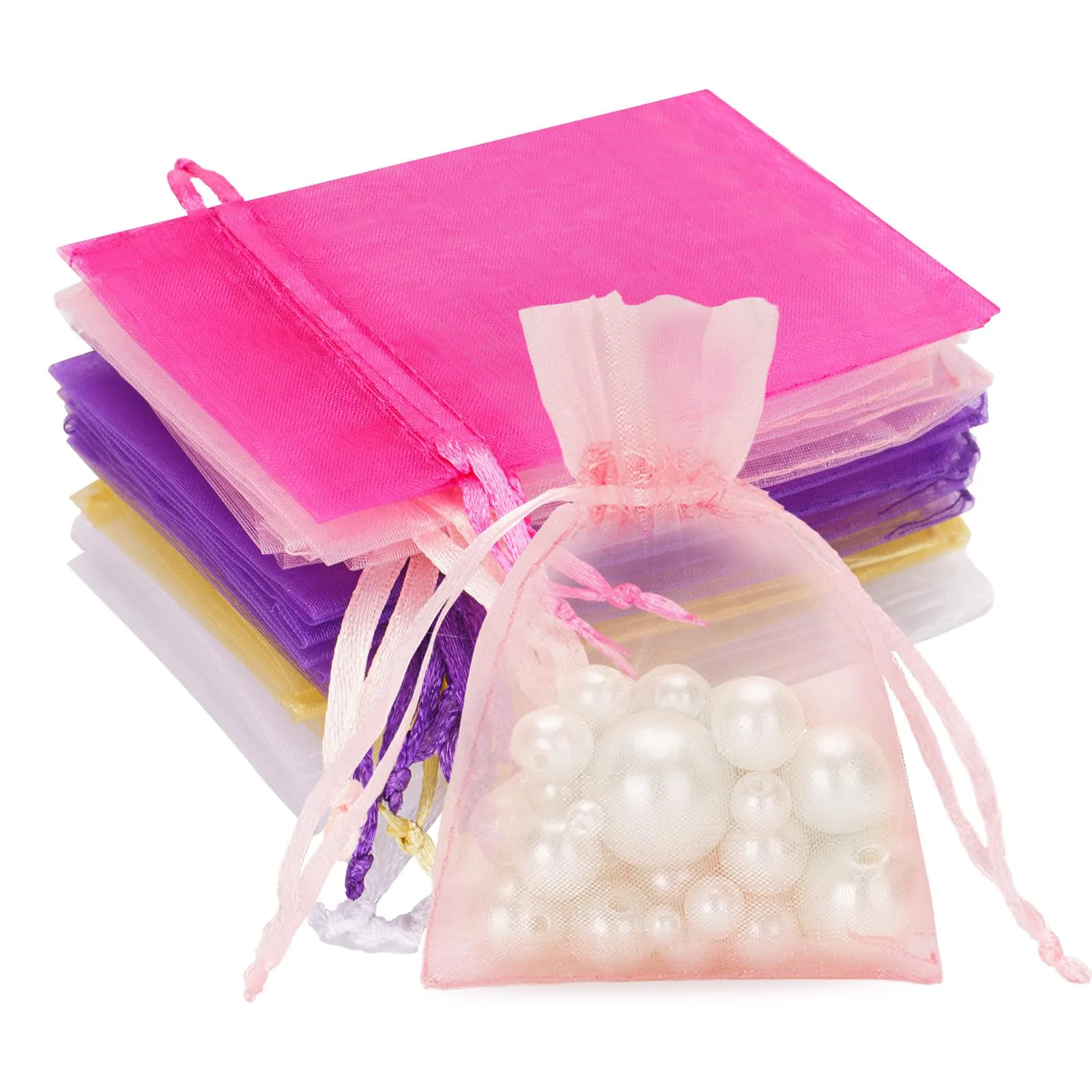 G2PLUS Sacchetti Organza Multicolore, 7x9cm, 50 Pezzi - immagine 1