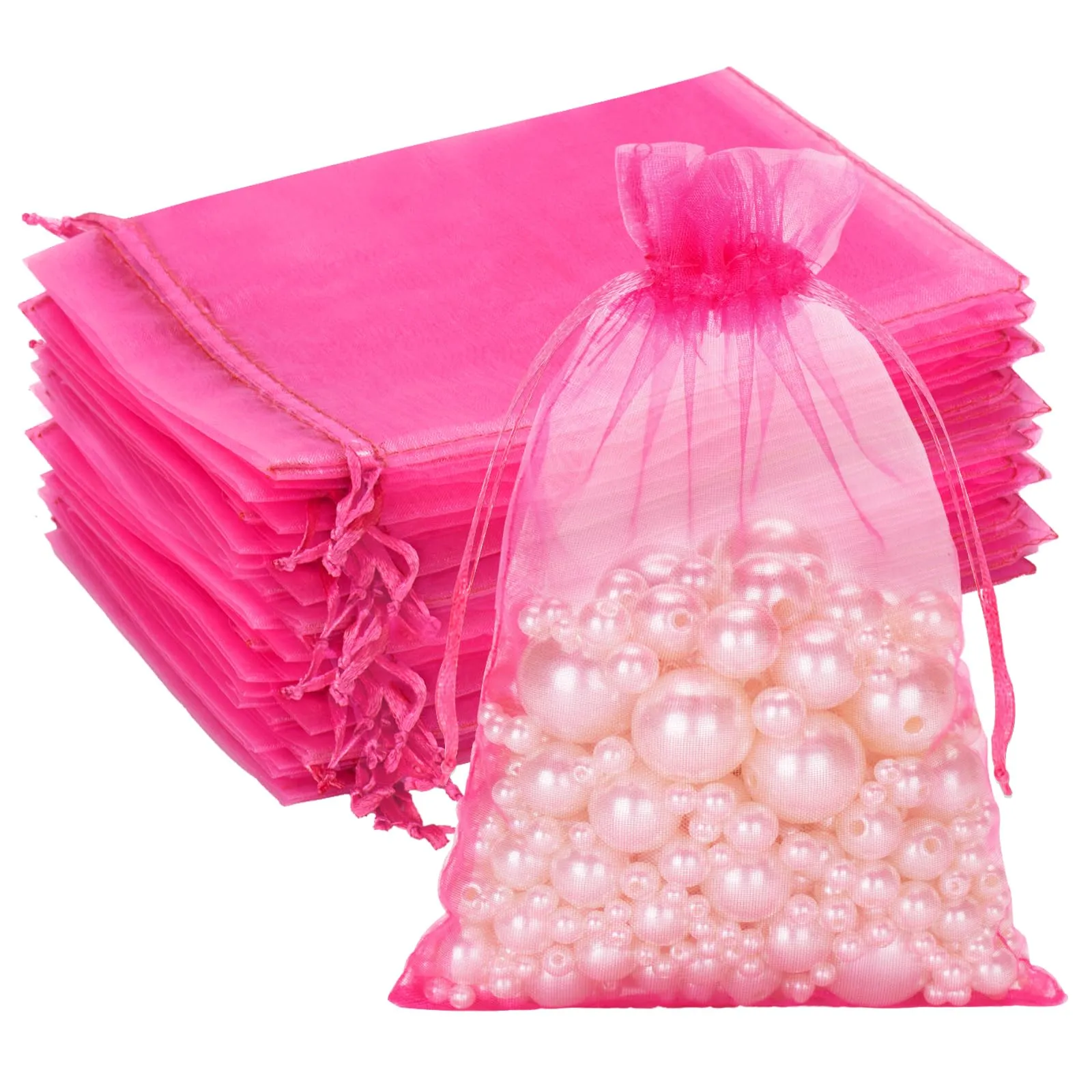 G2PLUS Sacchetti Organza Rosa, 13x18cm, 50 Pezzi - immagine 1