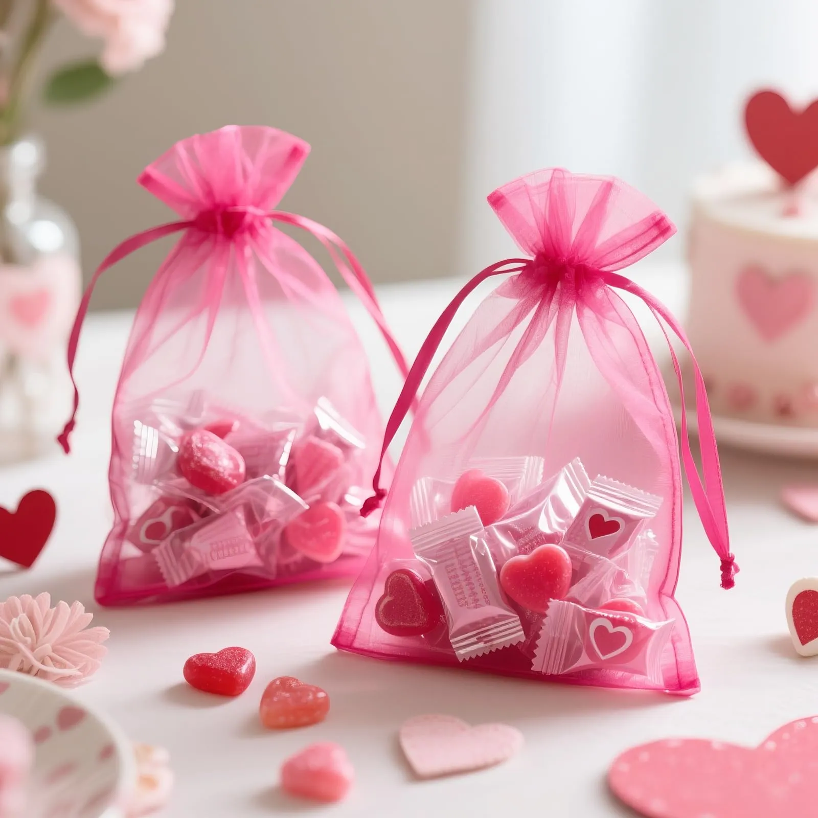 G2PLUS Sacchetti Organza Rosa, 13x18cm, 50 Pezzi - immagine 5