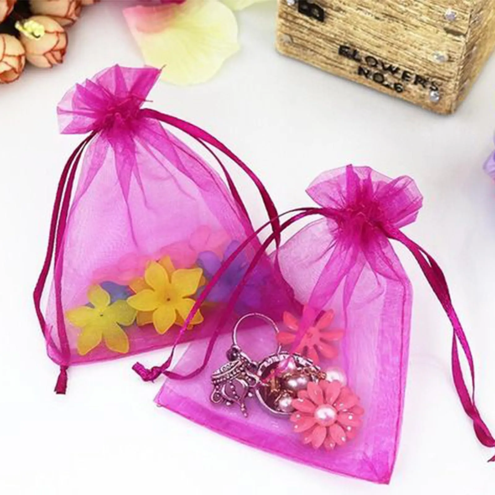 G2PLUS 50PCS Rosa Sacchetti Organza,7x9CM Sacchetti Organza Regalo - immagine 5