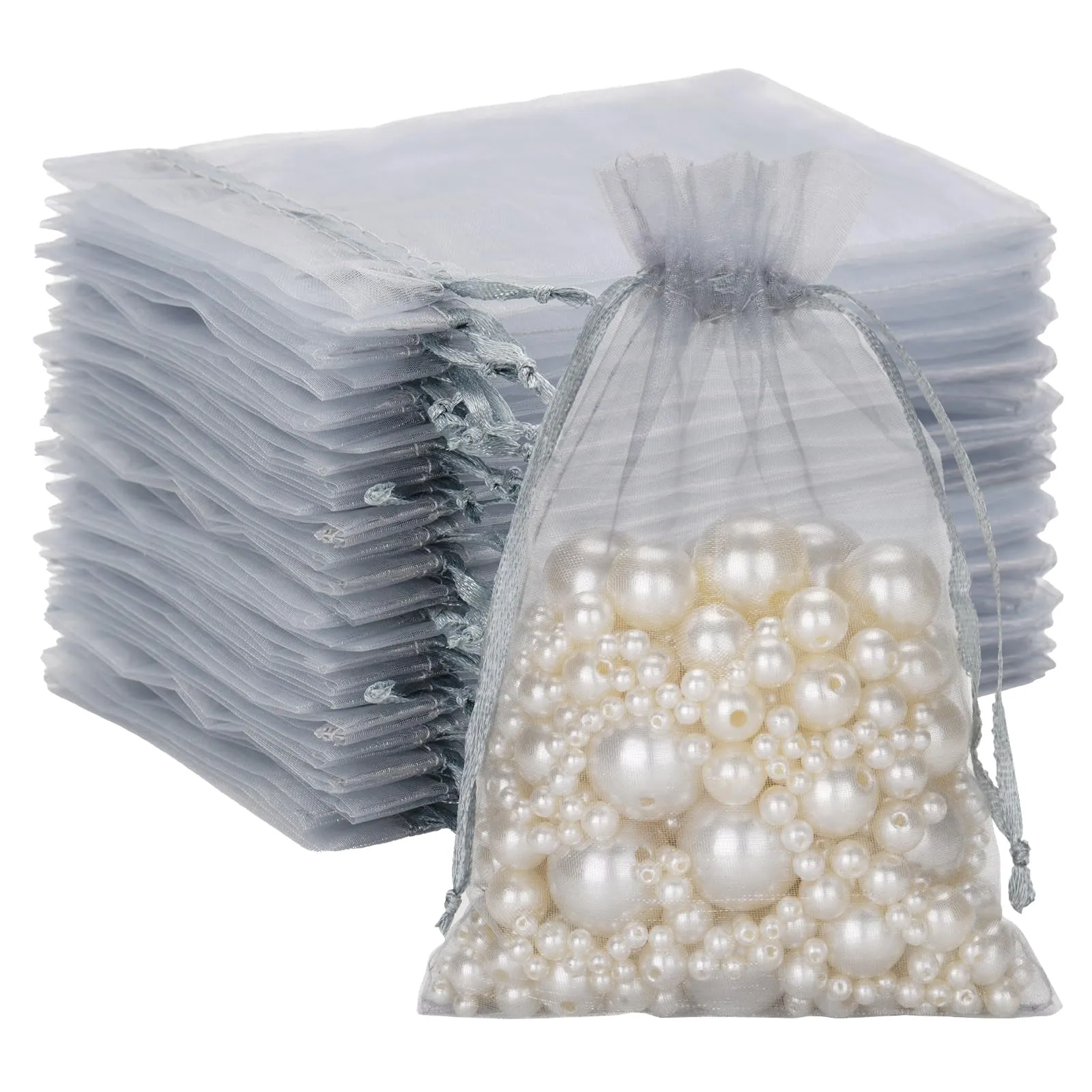 G2PLUS Sacchetti Organza Grigio, 10x15cm, 50 Pezzi - immagine 1