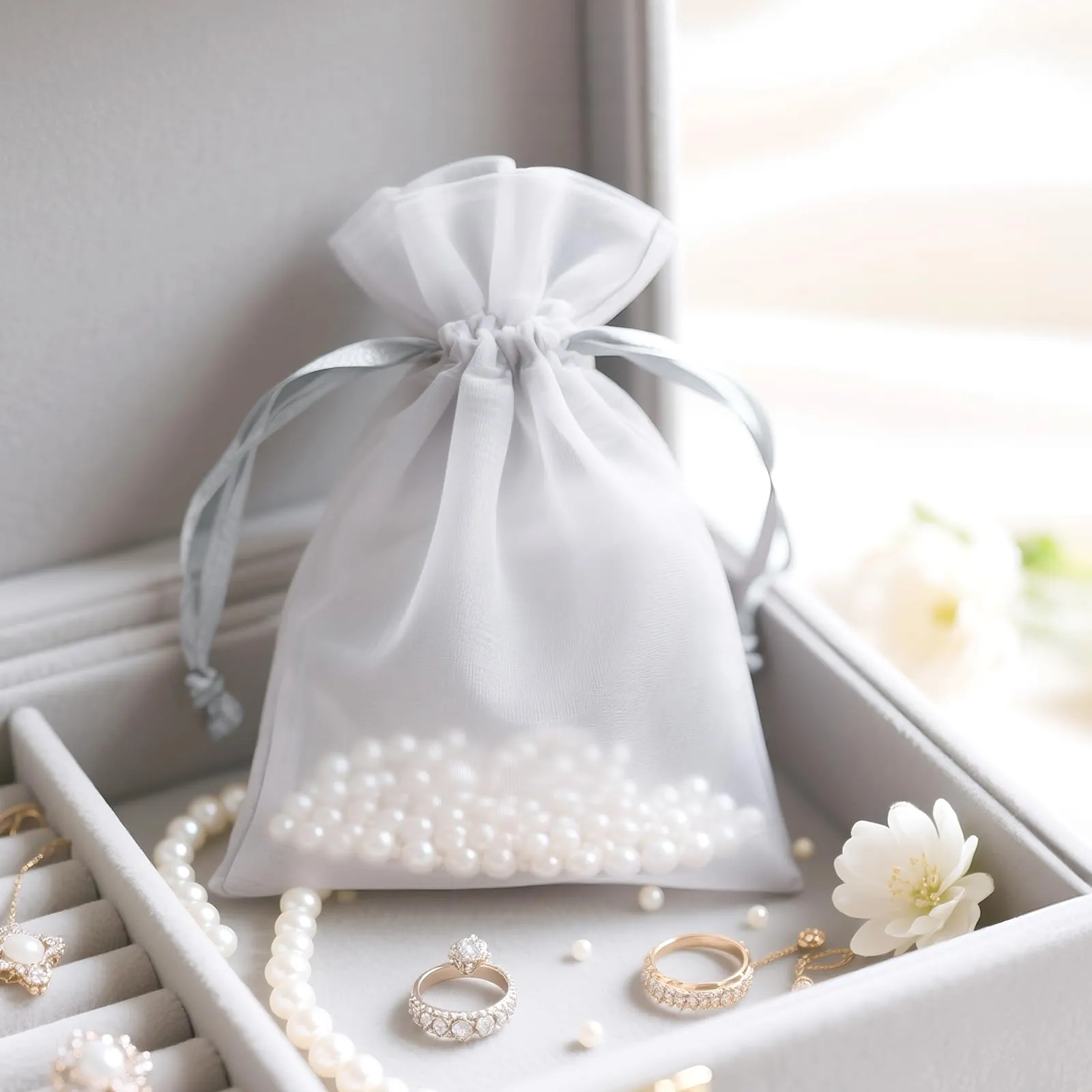 G2PLUS Sacchetti Organza Grigio, 10x15cm, 50 Pezzi - immagine 4