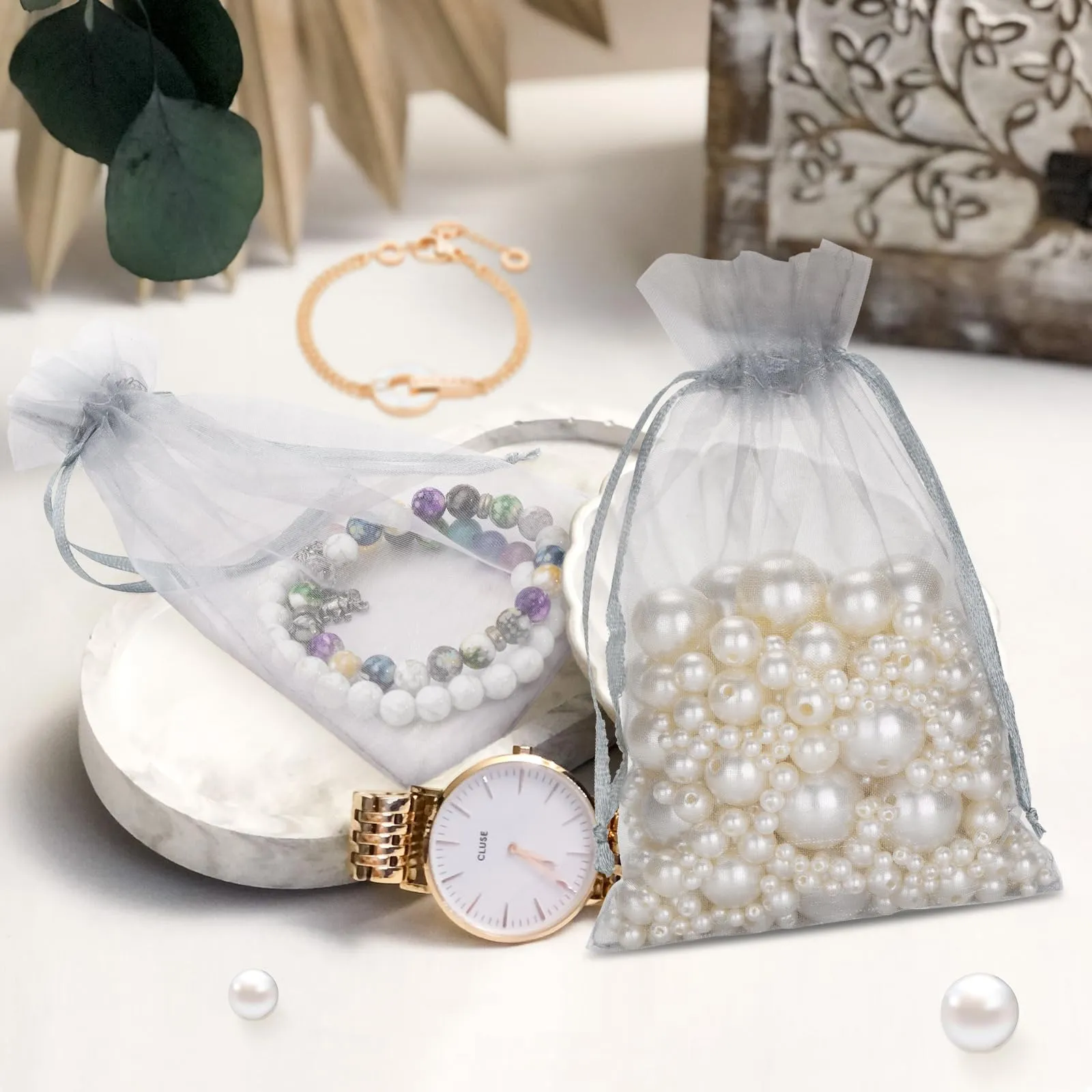 G2PLUS Sacchetti Organza Grigio, 10x15cm, 50 Pezzi - immagine 7