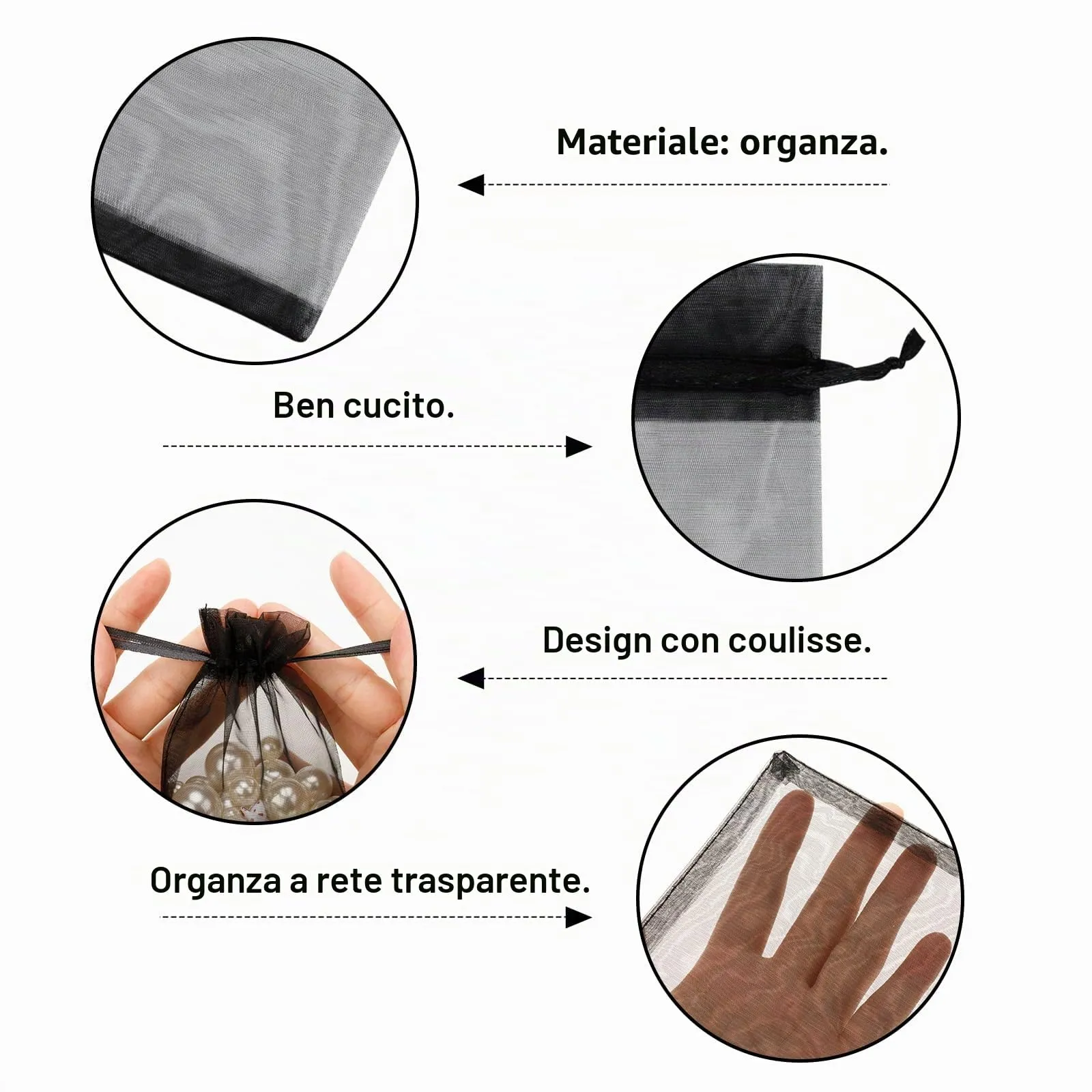 G2PLUS 50PCS Nero Sacchetti Organza,10x15CM Sacchetti Organza Regalo - immagine 3