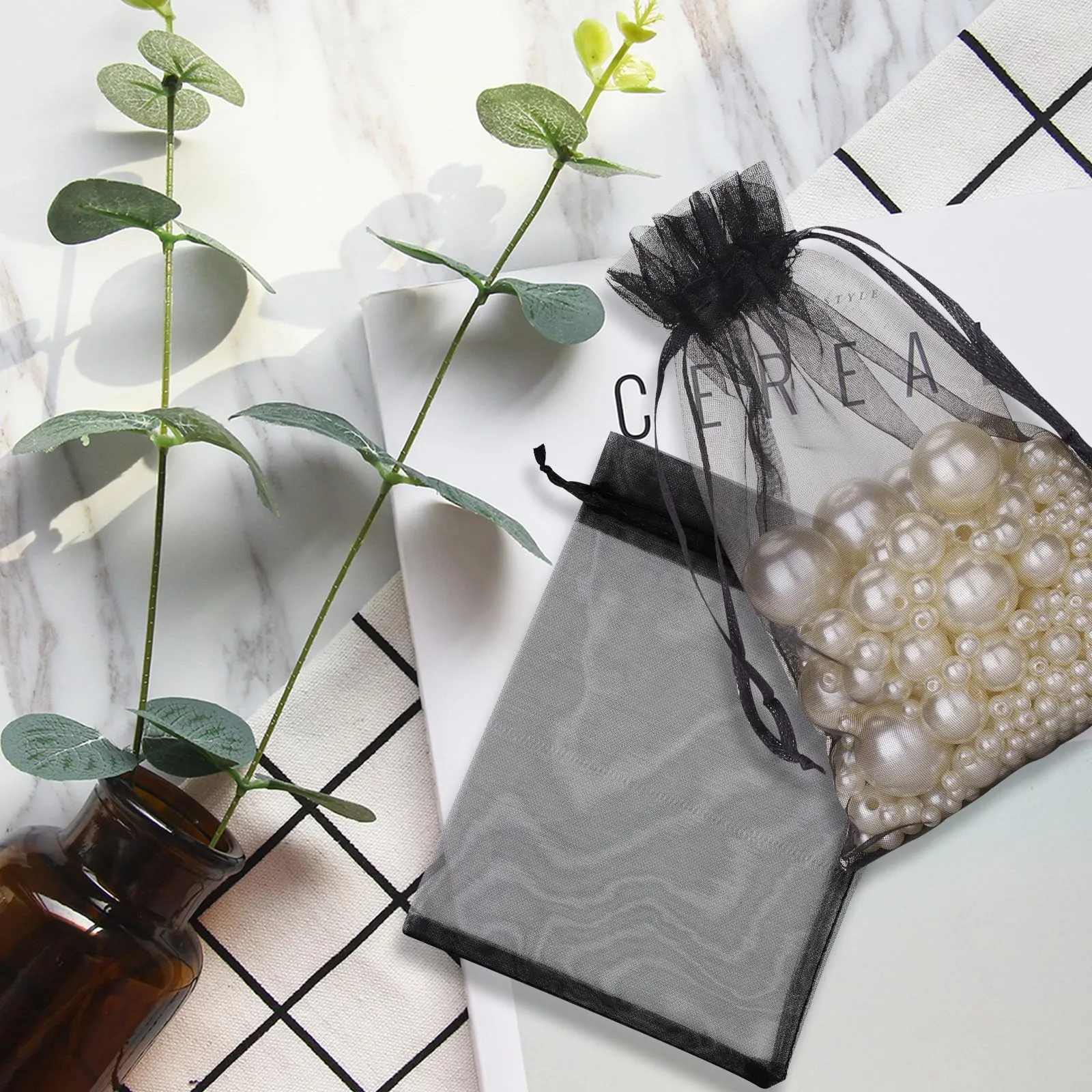 G2PLUS 50PCS Nero Sacchetti Organza,10x15CM Sacchetti Organza Regalo - immagine 6