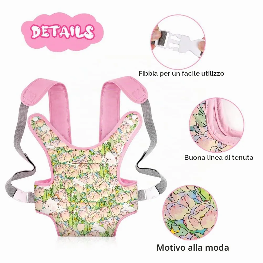 Aolso Marsupio Giocattolo per Bambole 18 pollici con Spallacci Regolabili, Rosa Chiaro - immagine 3