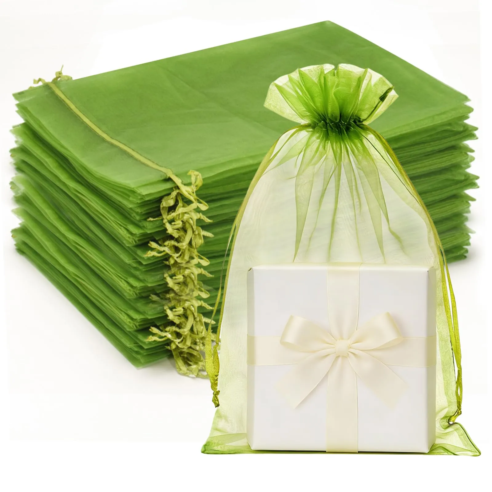G2PLUS Sacchetti in Organza Verde Salvia, 20x30 cm, 50 Pezzi - immagine 1