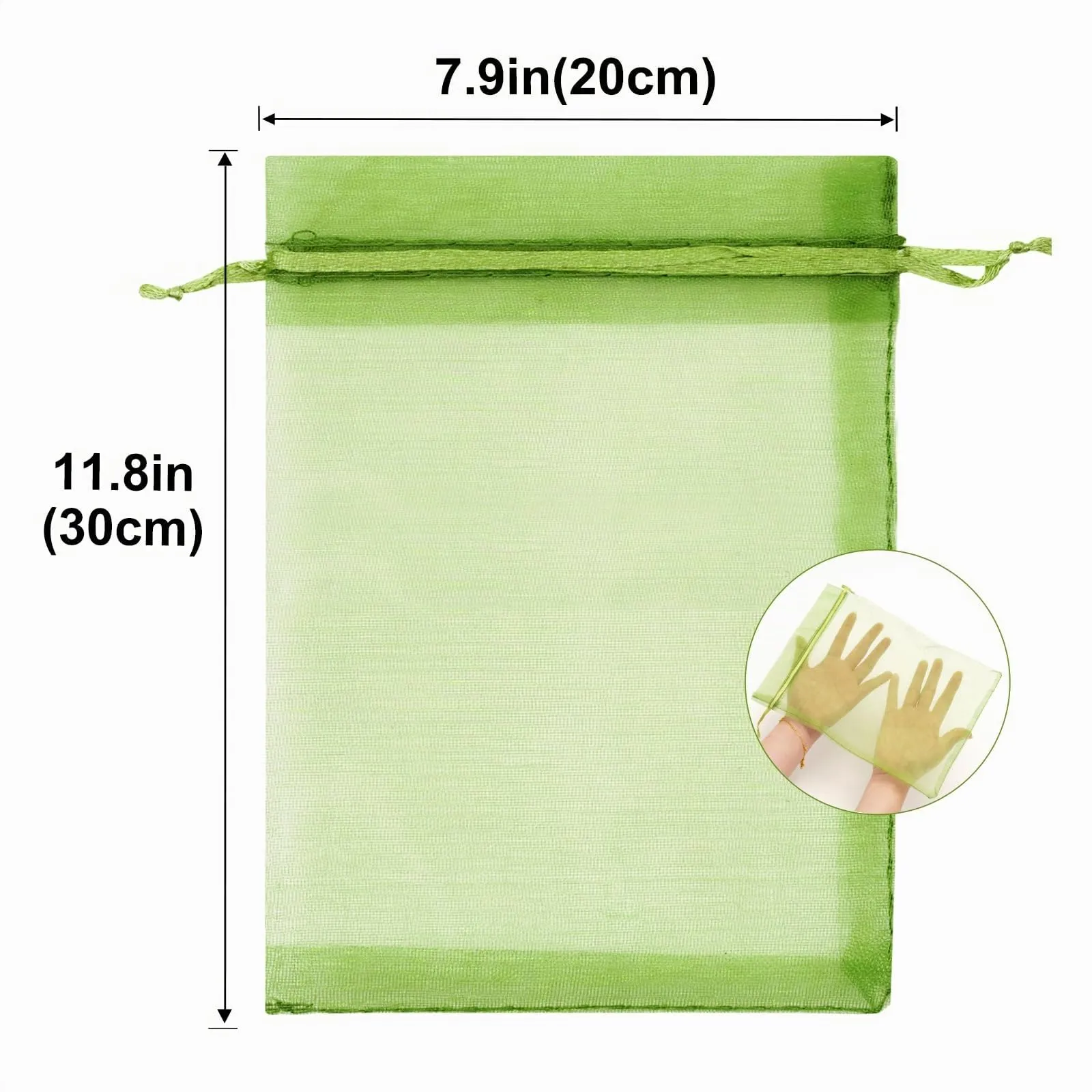 G2PLUS Sacchetti in Organza Verde Salvia, 20x30 cm, 50 Pezzi - immagine 2