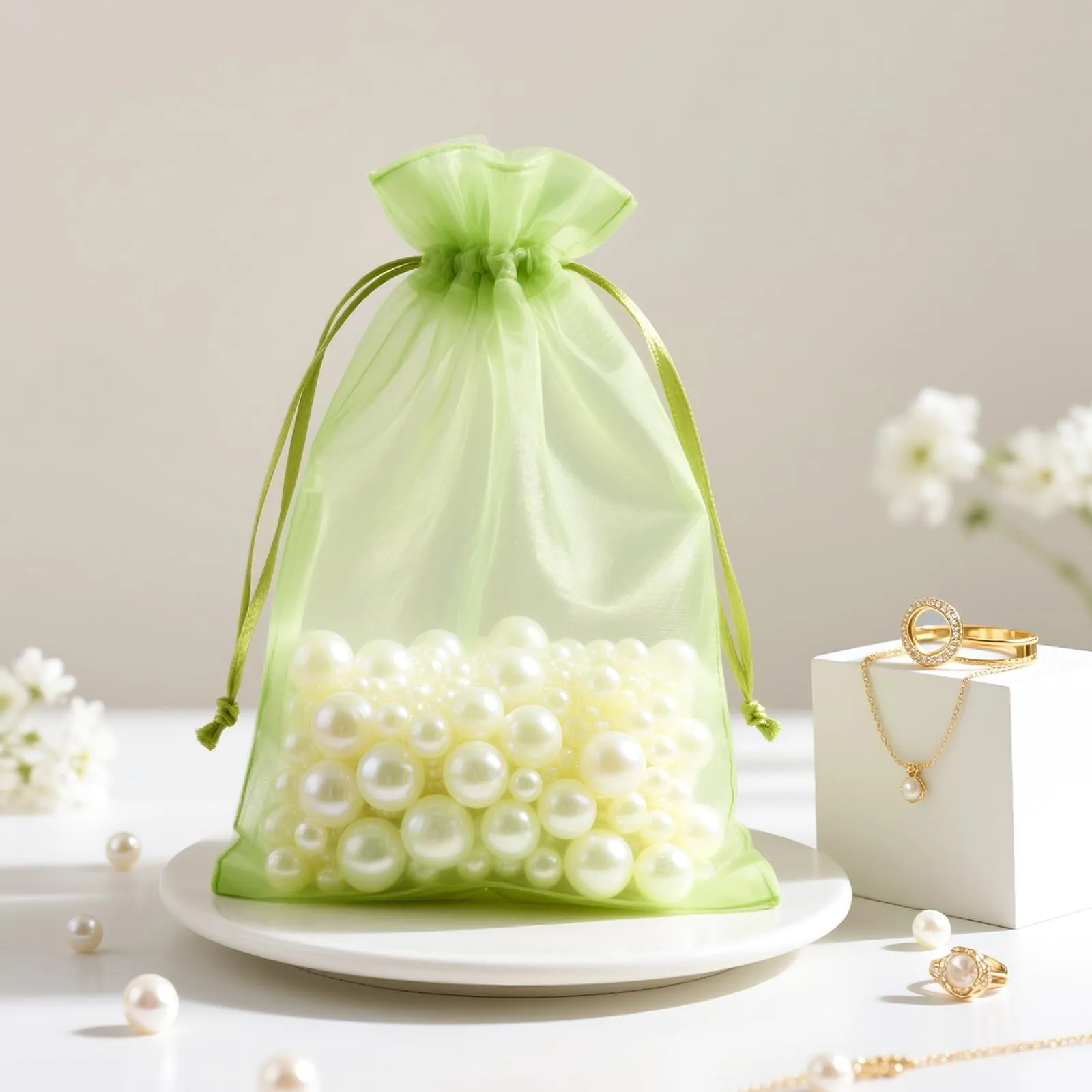 G2PLUS Sacchetti in Organza Verde Salvia, 20x30 cm, 50 Pezzi - immagine 7